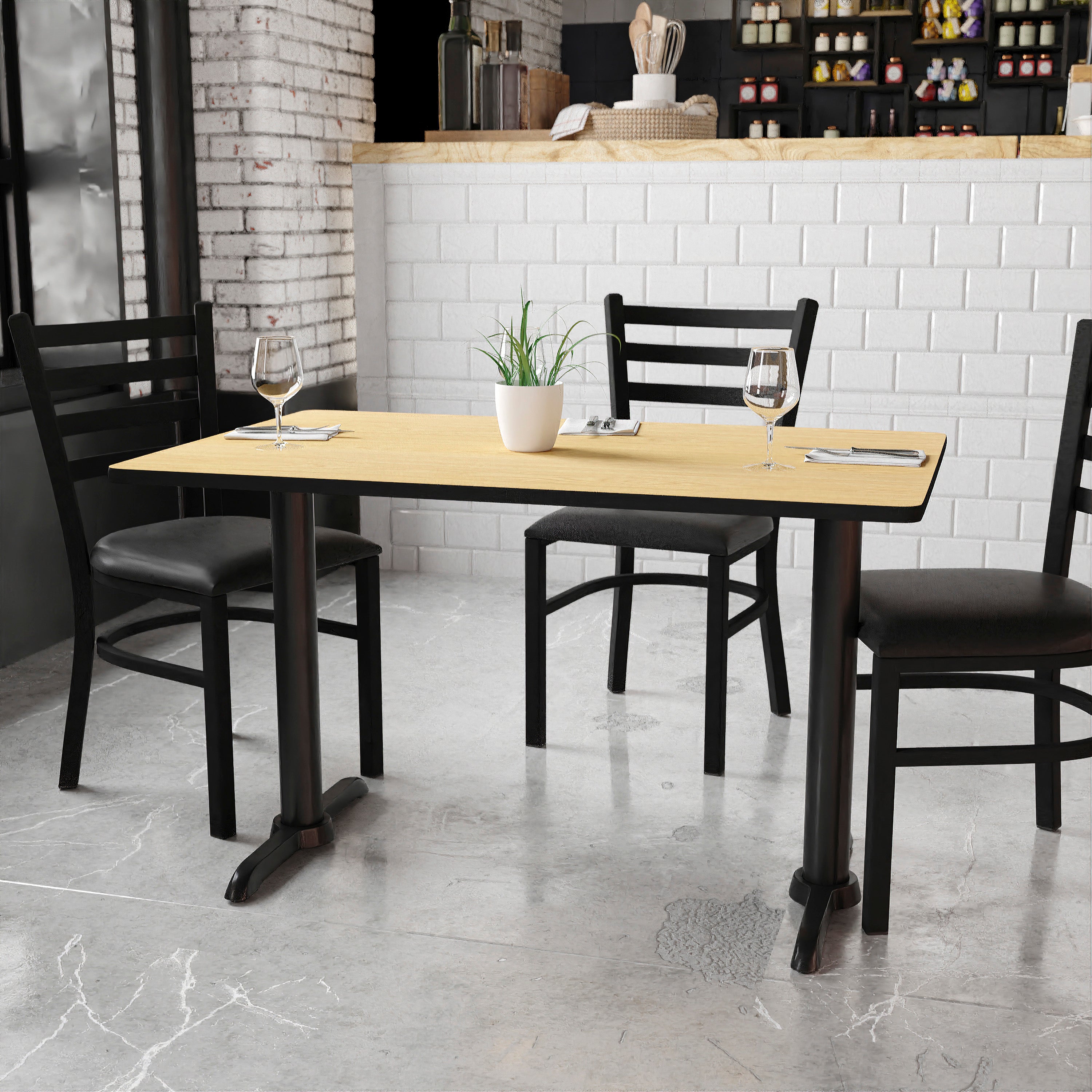 Graniss 30'' x 48'' Rectangular Natural Laminate Table Top with 5'' x 22'' Table Height Bases