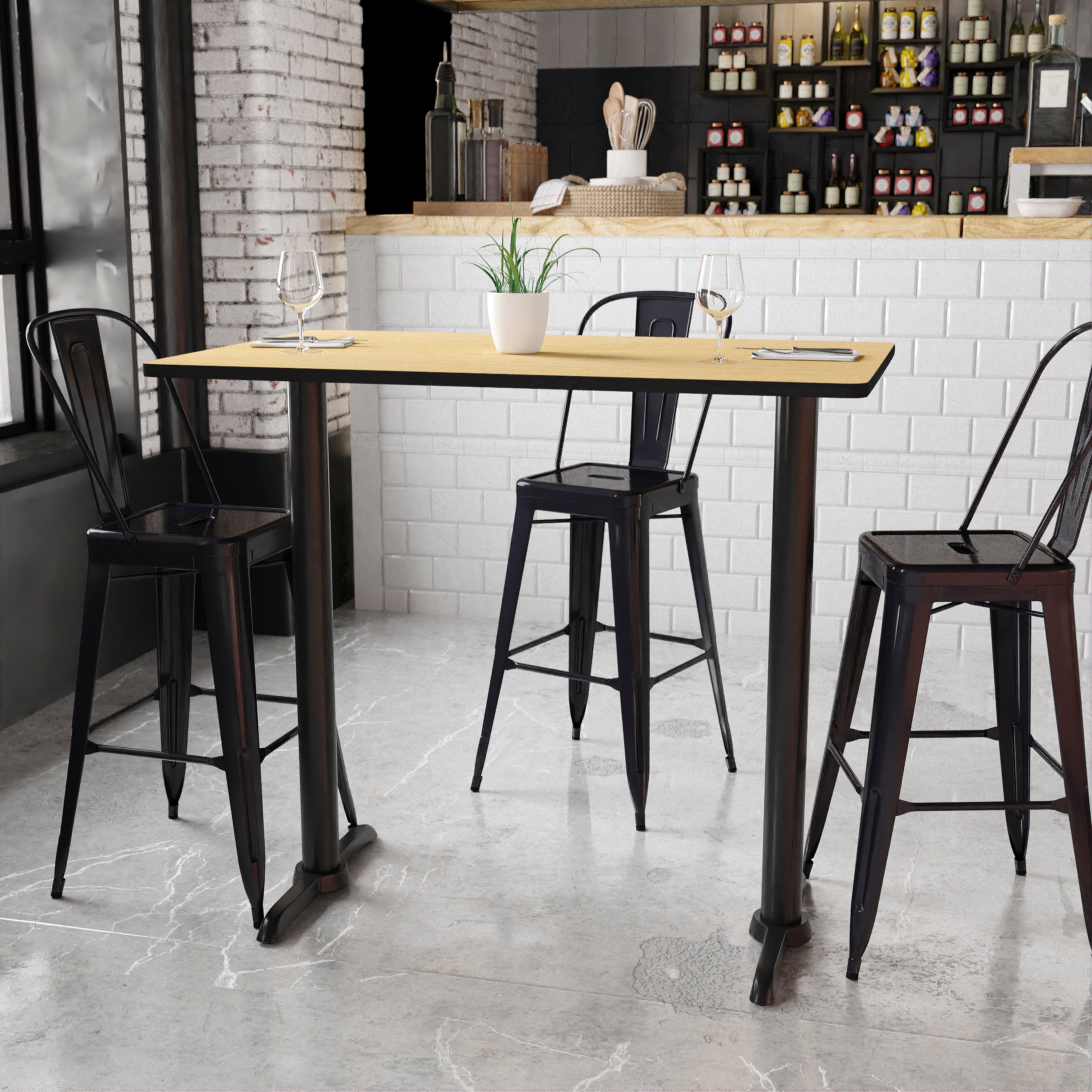 Stiles 30'' x 48'' Rectangular Natural Laminate Table Top with 5'' x 22'' Bar Height Table Bases