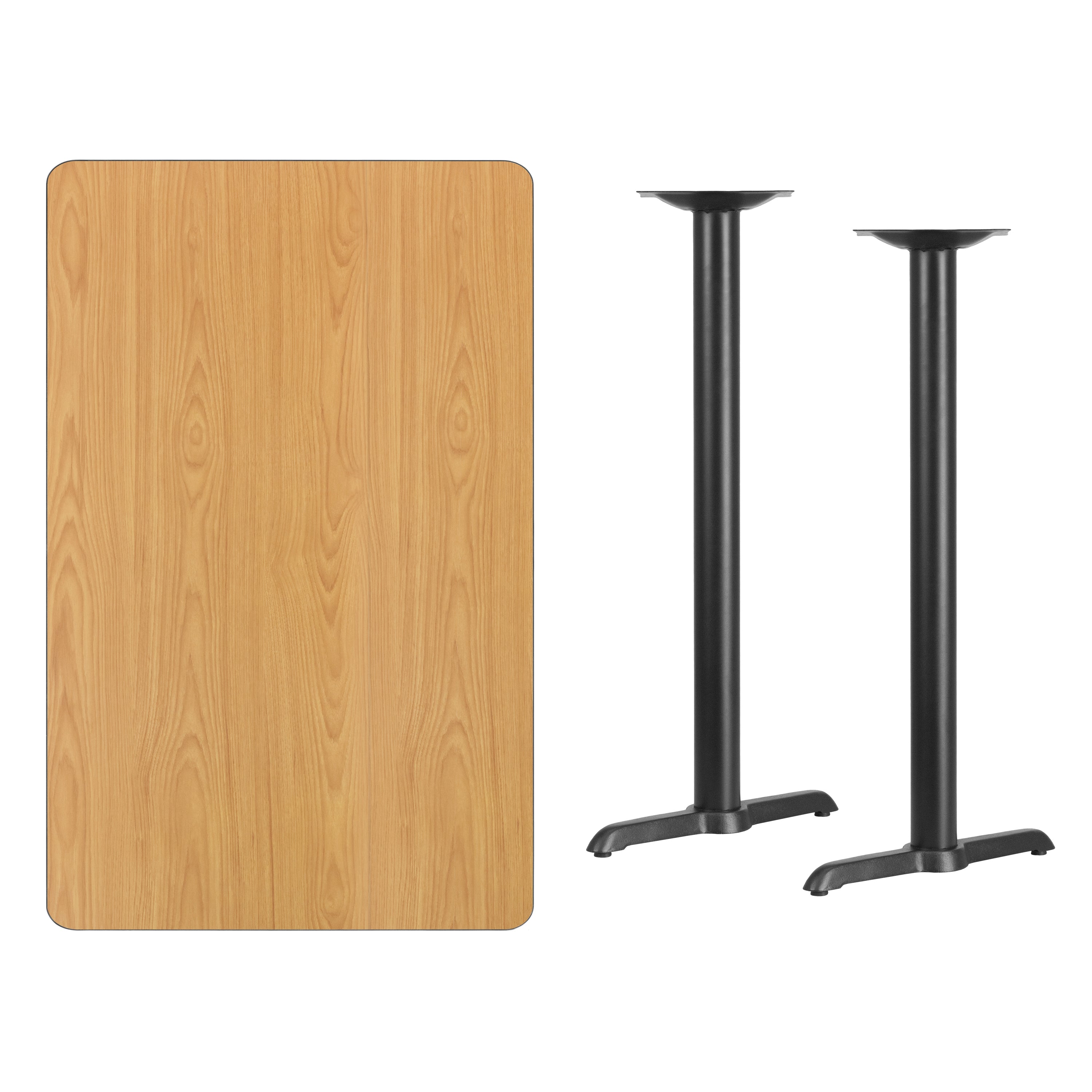 Stiles 30'' x 48'' Rectangular Natural Laminate Table Top with 5'' x 22'' Bar Height Table Bases