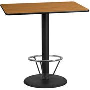 Stiles 30'' x 48'' Rectangular Natural Laminate Table Top with 24'' Round Bar Height Table Base and Foot Ring