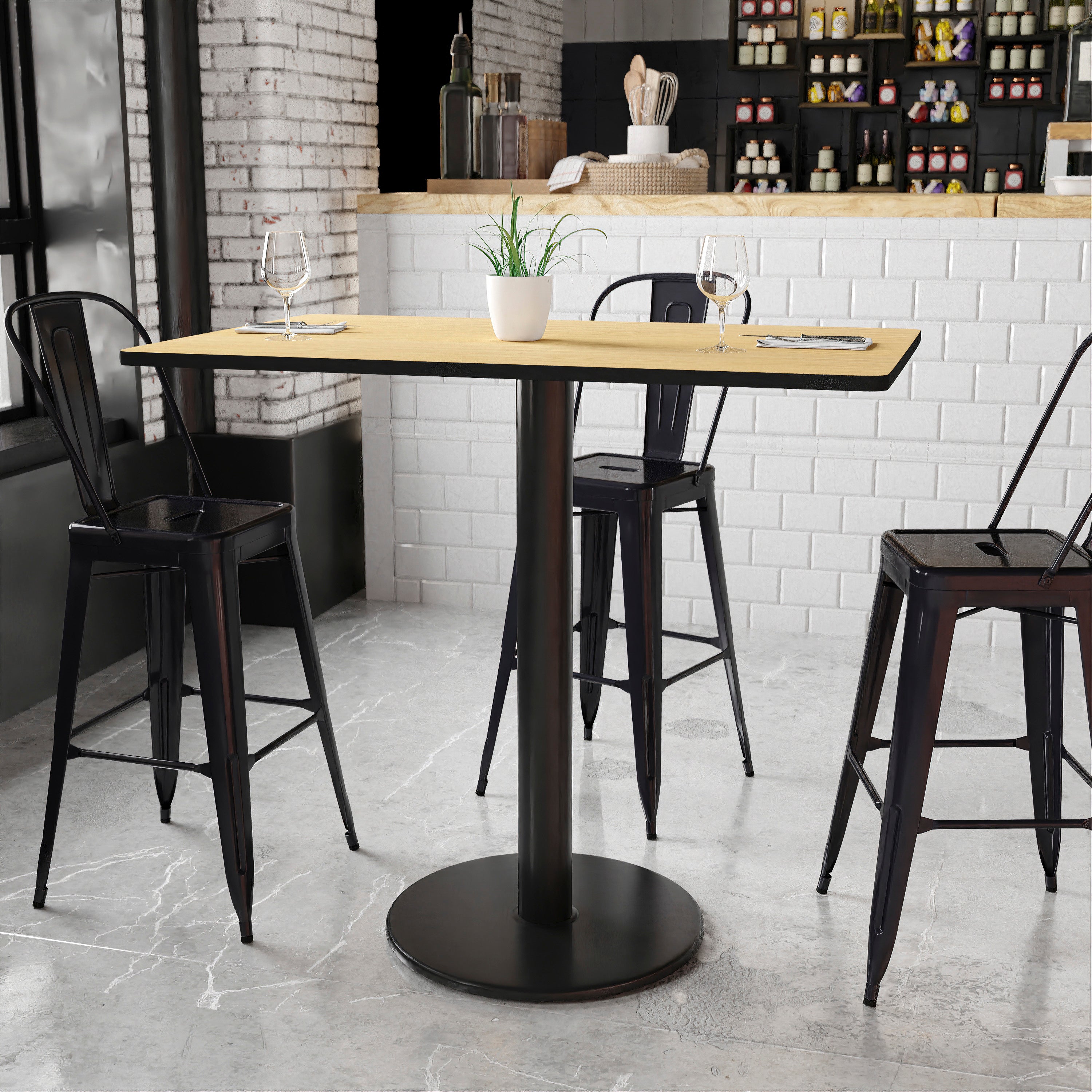 Stiles 30'' x 48'' Rectangular Natural Laminate Table Top with 24'' Round Bar Height Table Base