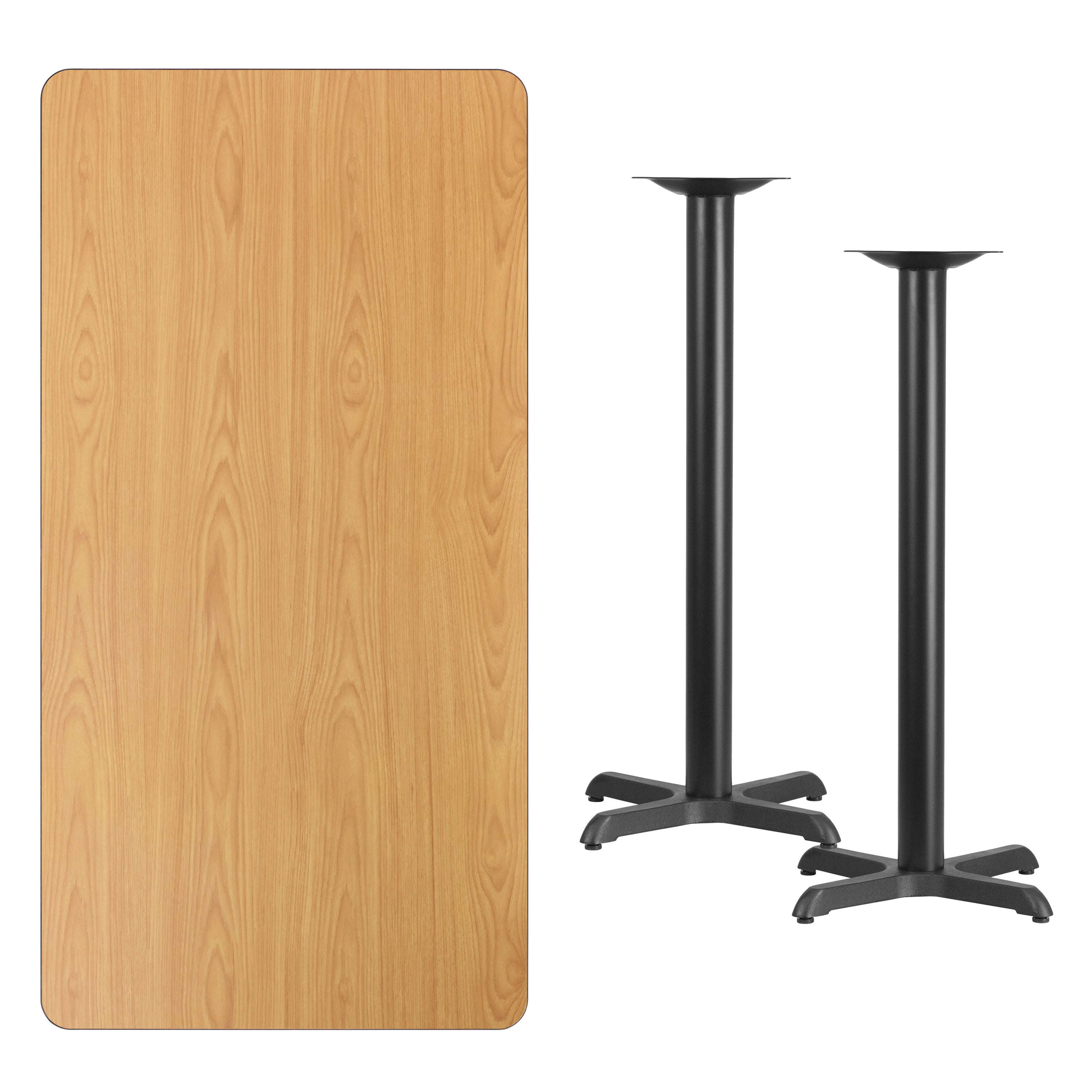 Stiles 30'' x 60'' Rectangular Natural Laminate Table Top with 22'' x 22'' Bar Height Table Bases