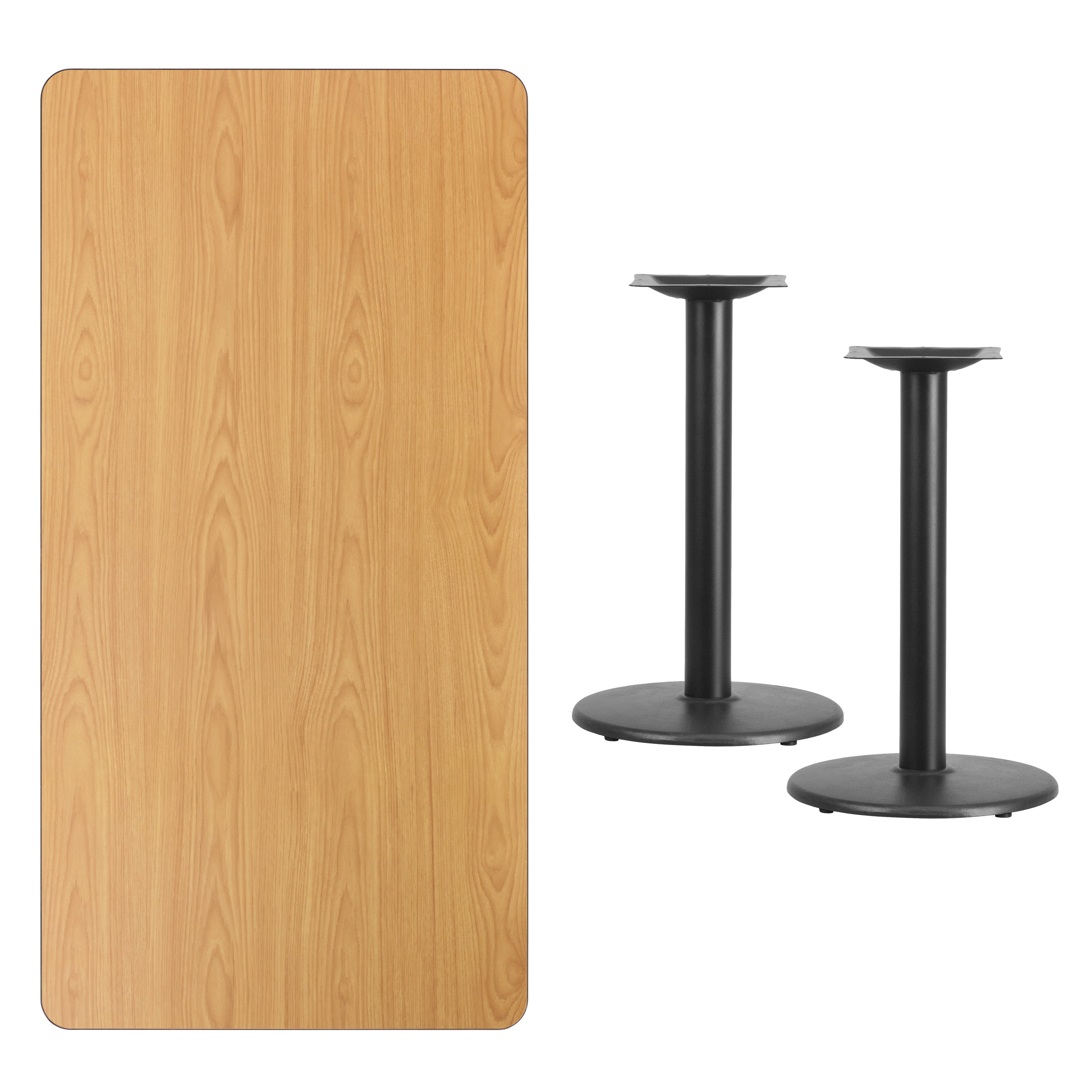 Graniss 30'' x 60'' Rectangular Natural Laminate Table Top with 18'' Round Table Height Bases