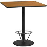 Stiles 42'' Square Natural Laminate Table Top with 24'' Round Bar Height Table Base and Foot Ring
