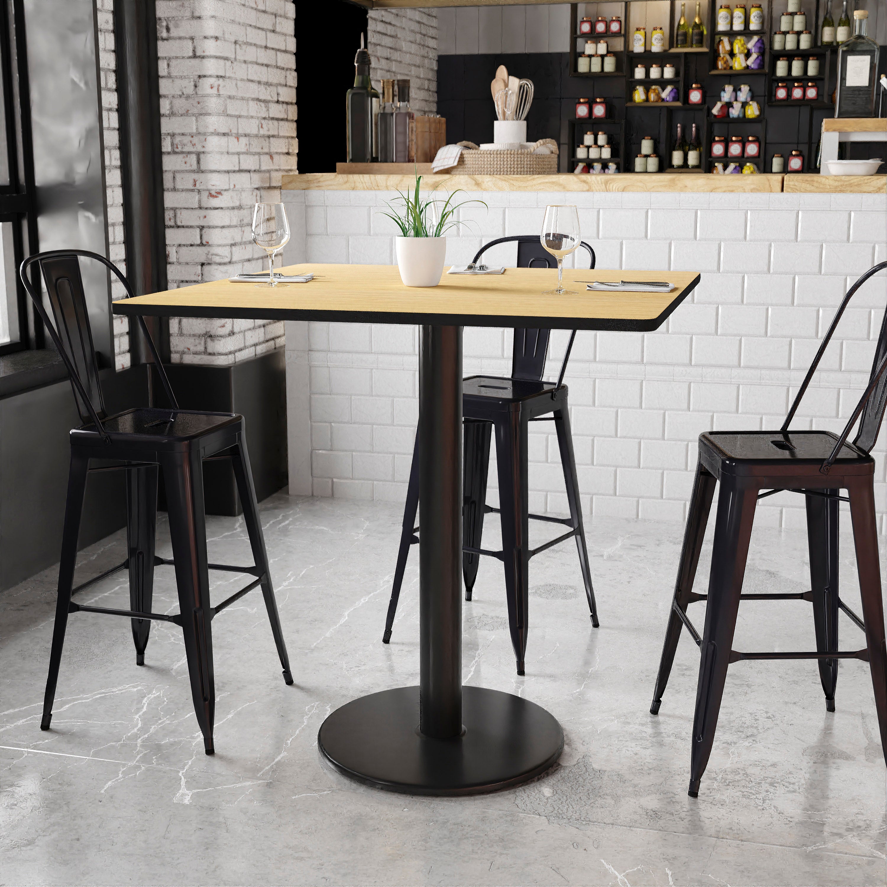 Stiles 42'' Square Natural Laminate Table Top with 24'' Round Bar Height Table Base