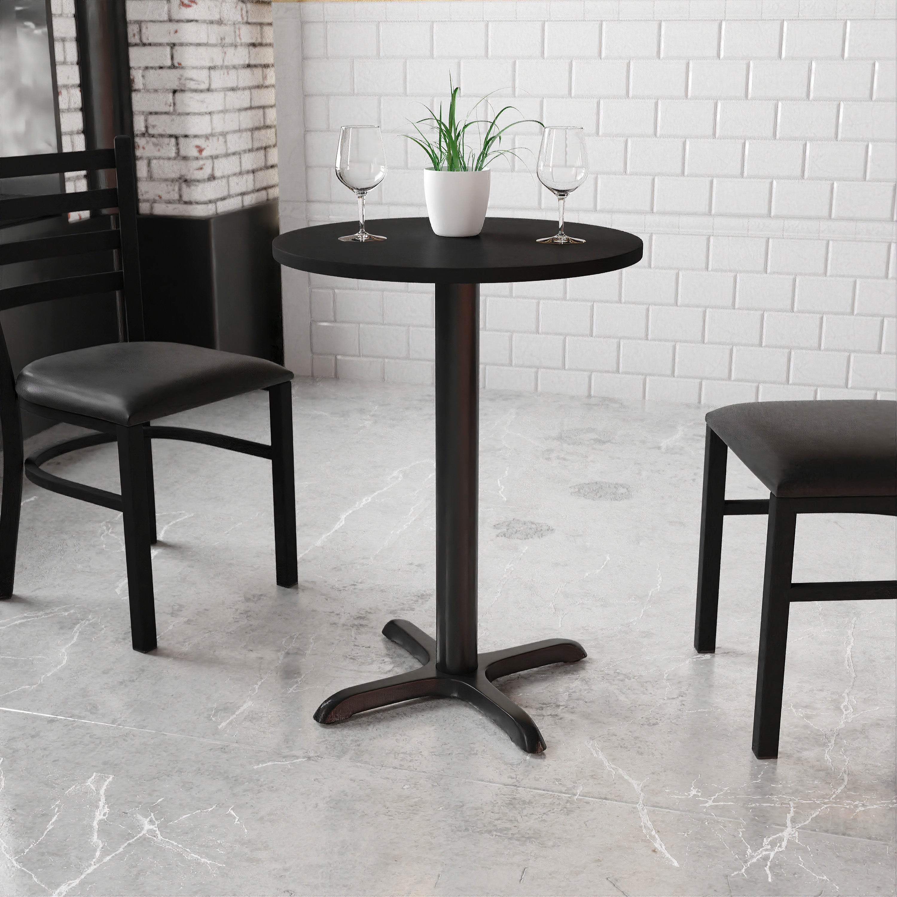 Stiles 24'' Round Black Laminate Table Top with 22'' x 22'' Table Height Base