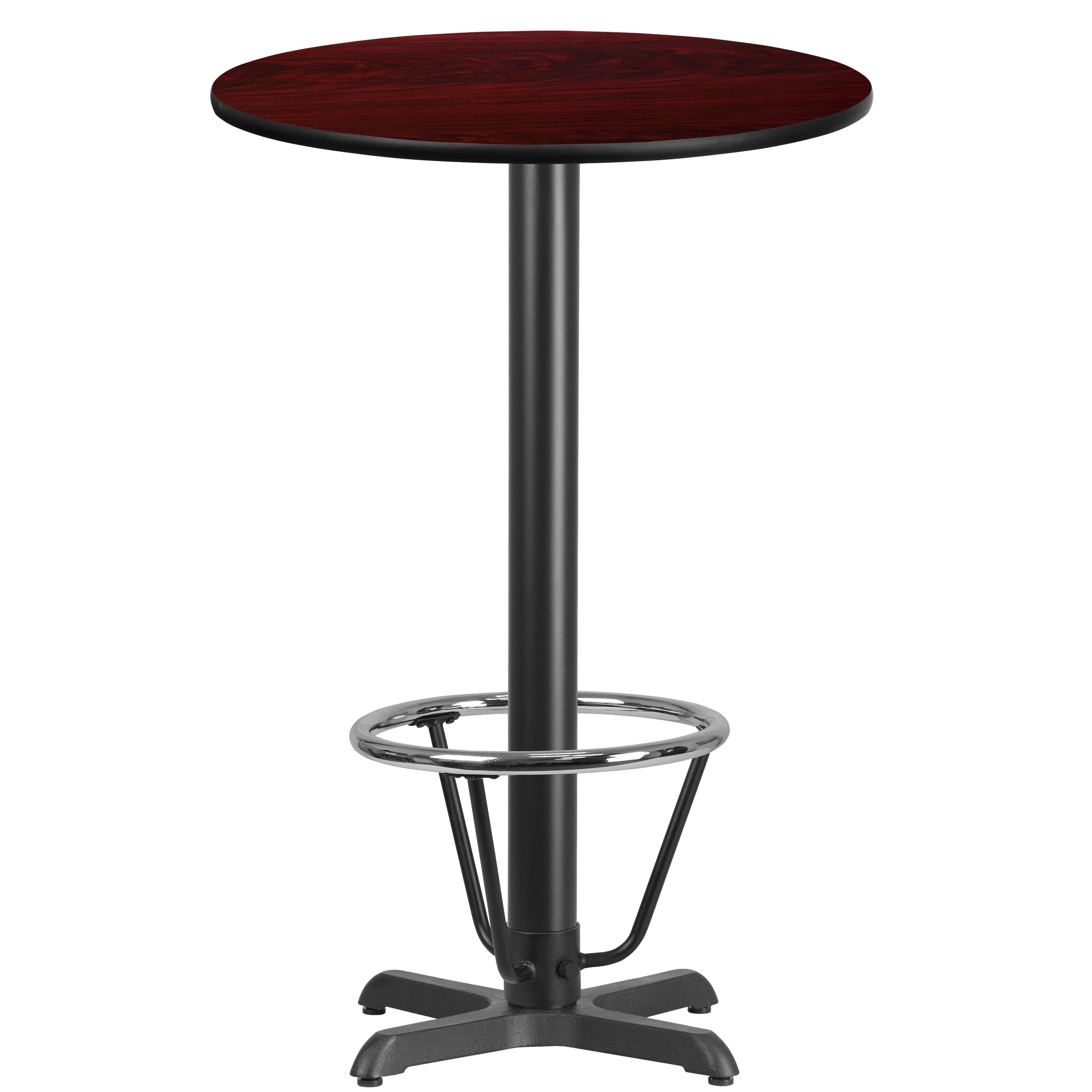 Stiles 24'' Round Mahogany Laminate Table Top with 22'' x 22'' Bar Height Table Base and Foot Ring