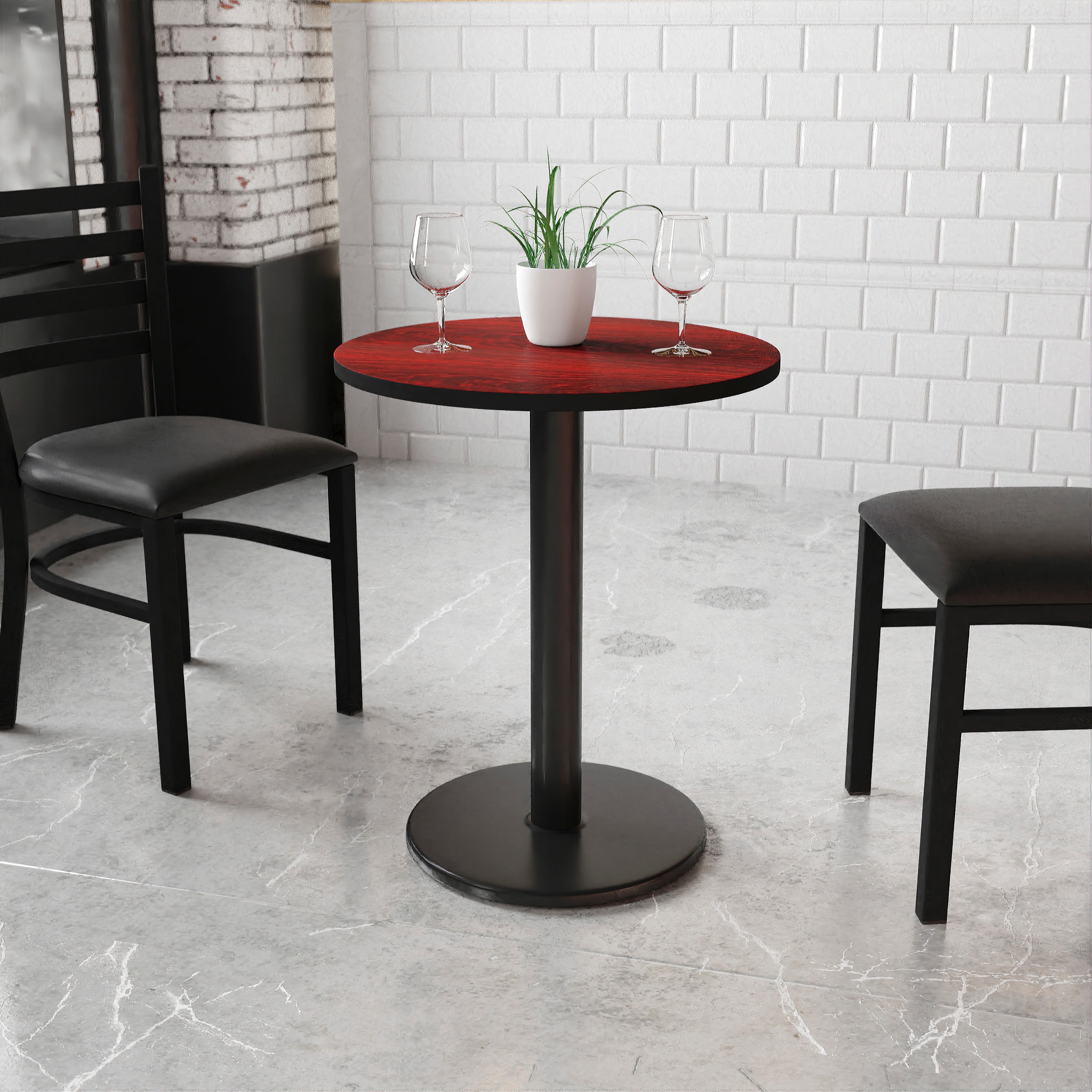 Graniss 24'' Round Mahogany Laminate Table Top with 18'' Round Table Height Base