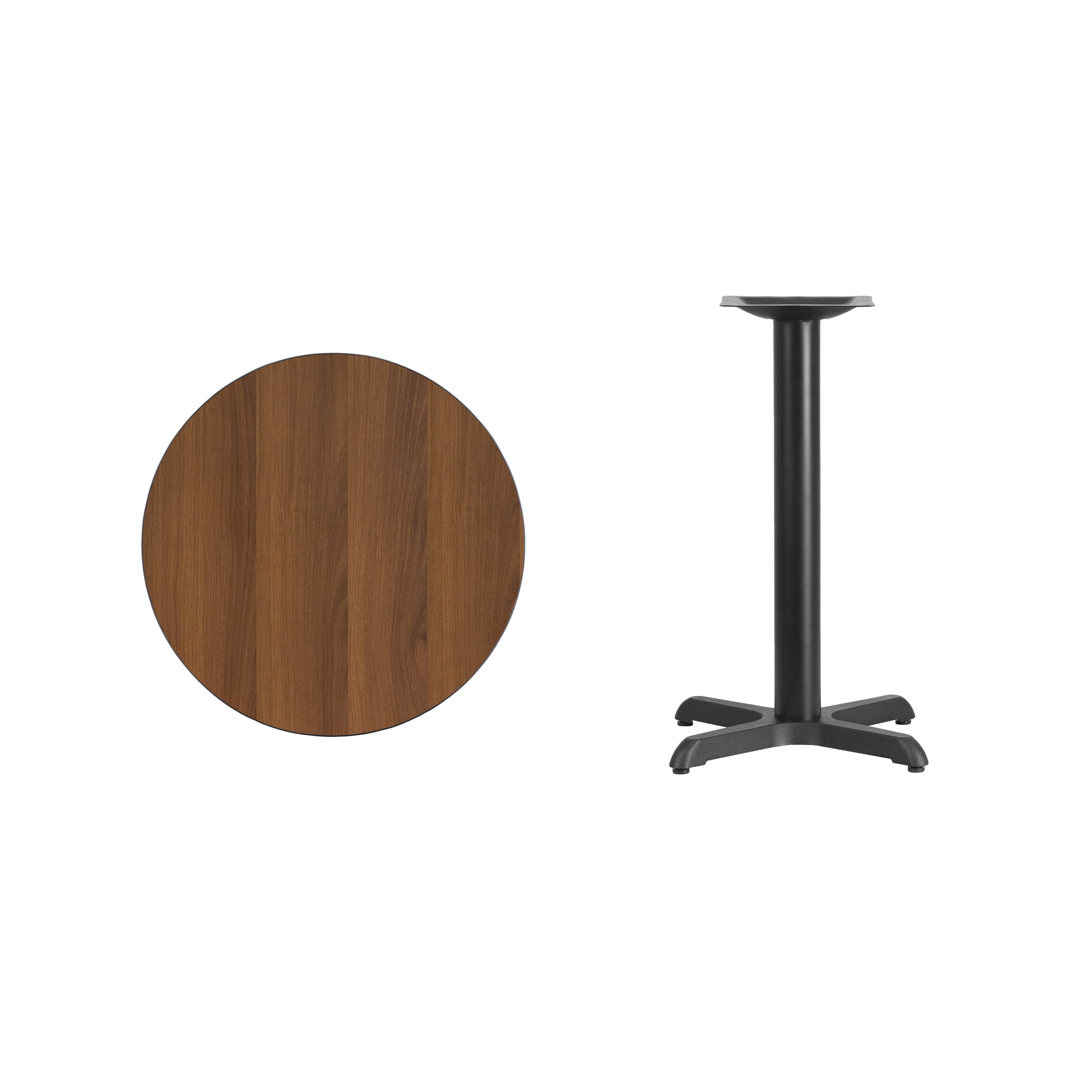 Graniss 24'' Round Walnut Laminate Table Top with 22'' x 22'' Table Height Base