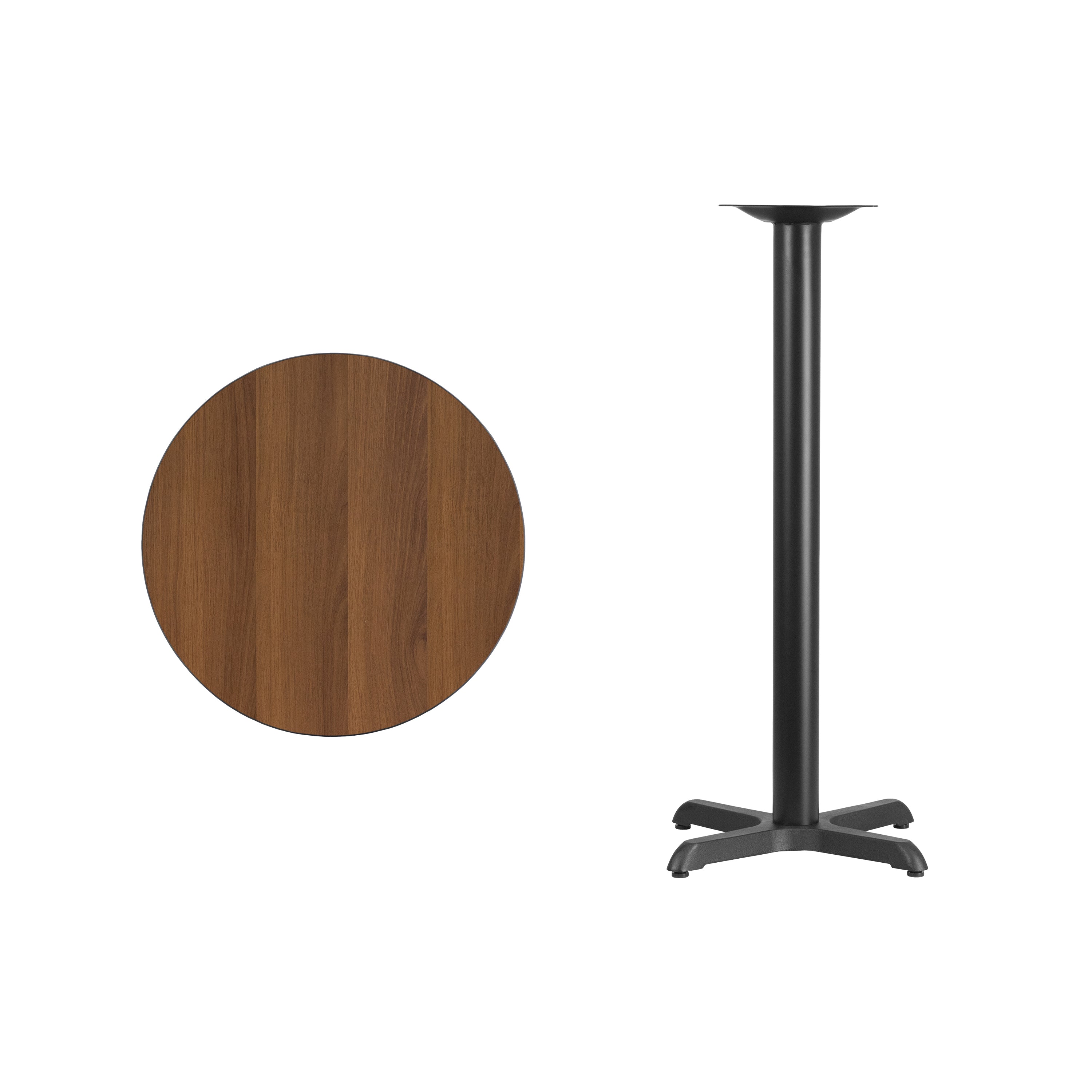 Stiles 24'' Round Walnut Laminate Table Top with 22'' x 22'' Bar Height Table Base