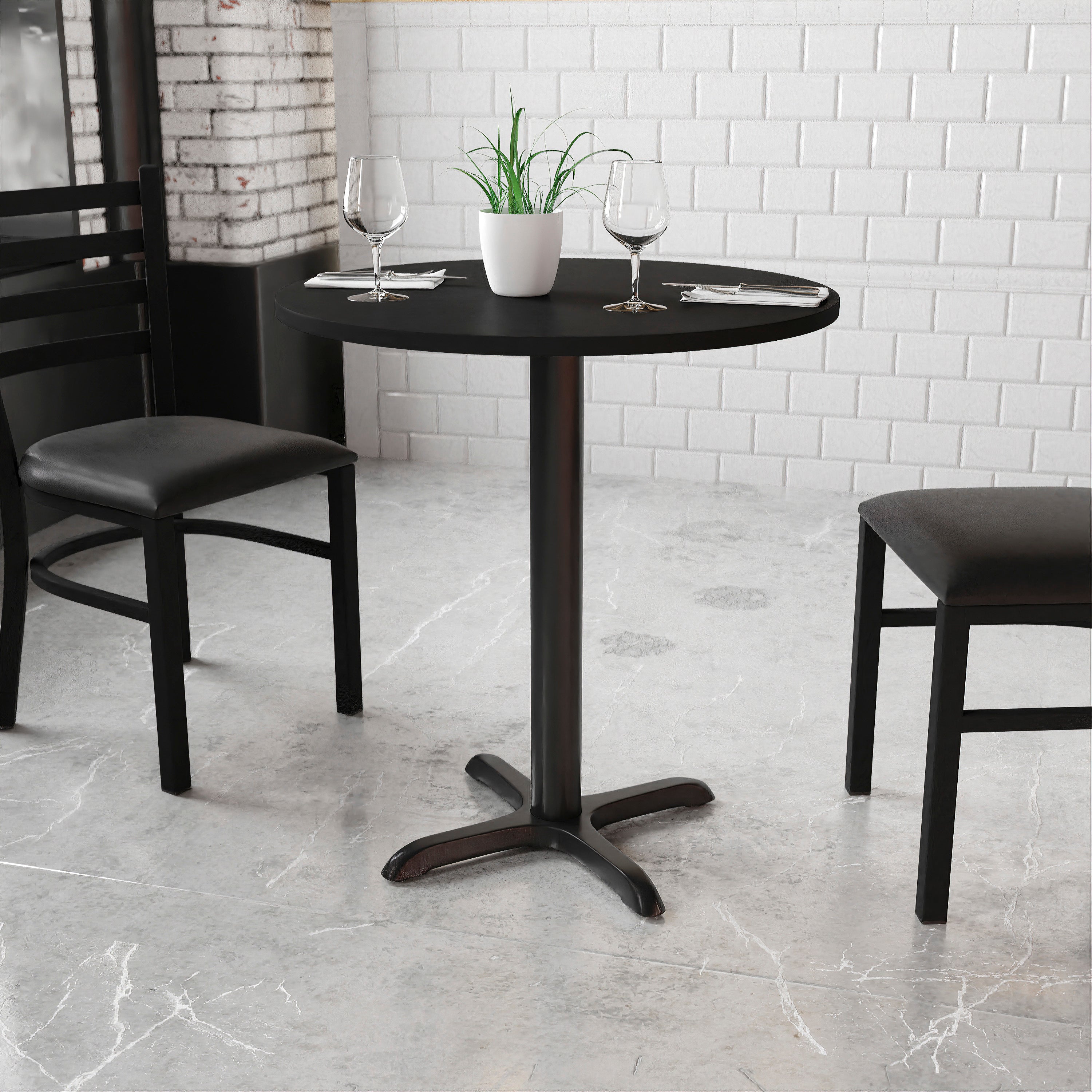 Stiles 30'' Round Black Laminate Table Top with 22'' x 22'' Table Height Base
