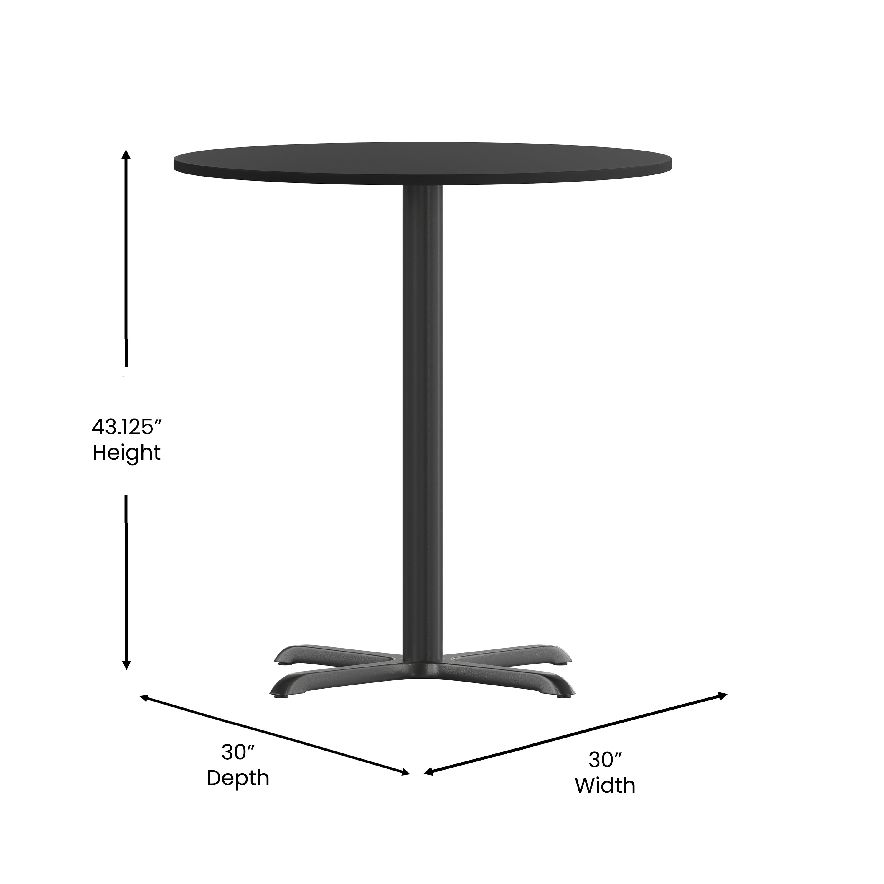 Stiles 30'' Round Black Laminate Table Top with 22'' x 22'' Bar Height Table Base