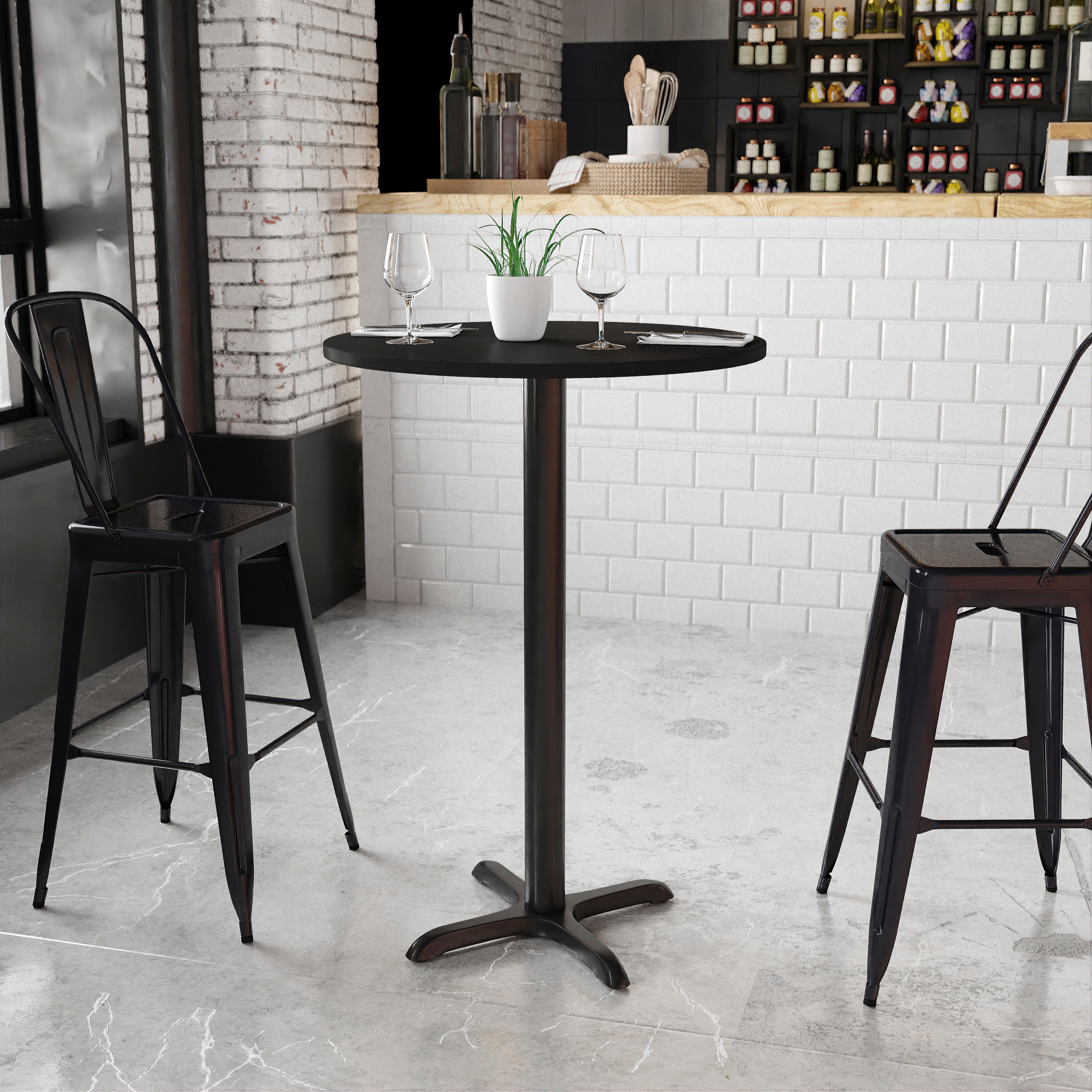 Stiles 30'' Round Black Laminate Table Top with 22'' x 22'' Bar Height Table Base