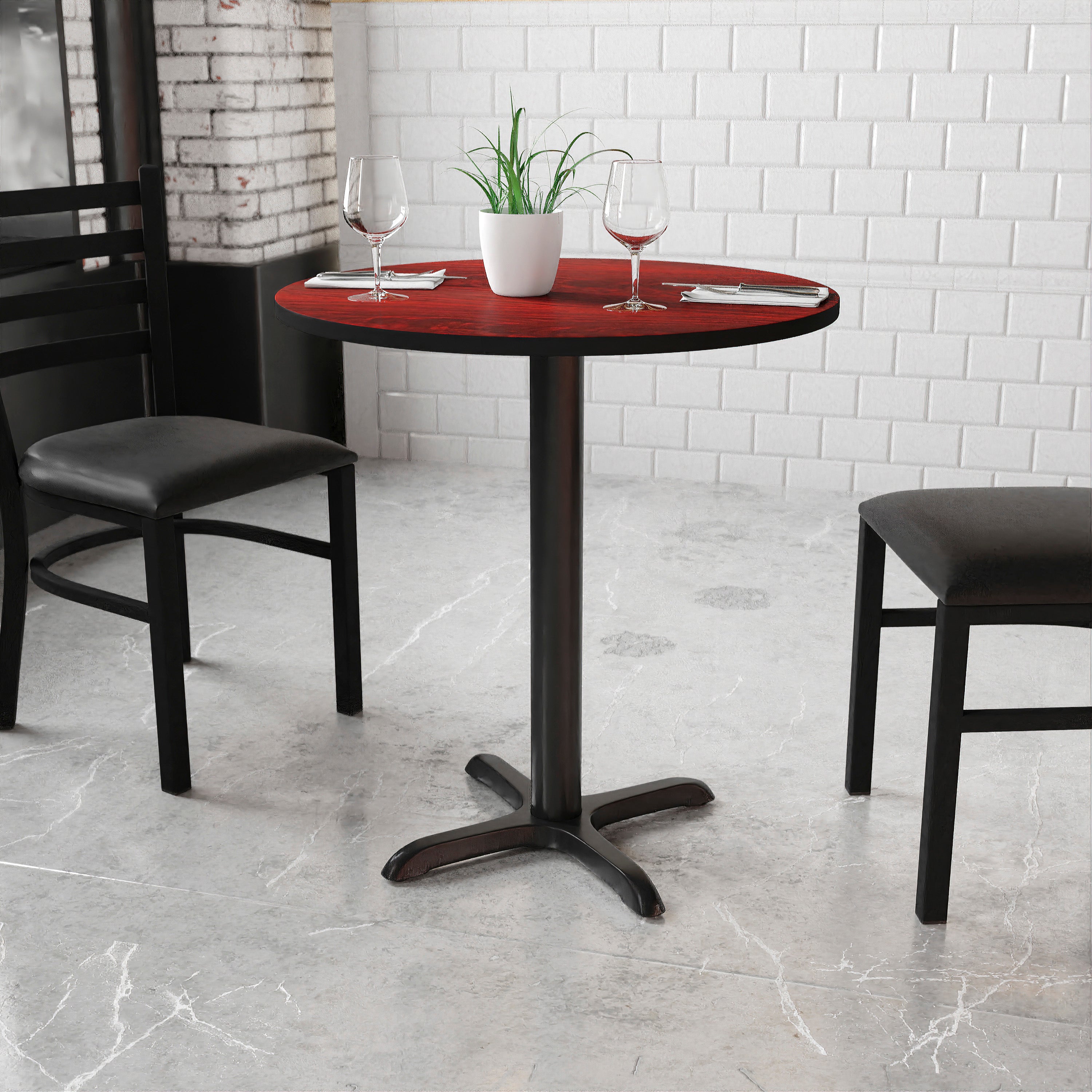 Graniss 30'' Round Mahogany Laminate Table Top with 22'' x 22'' Table Height Base