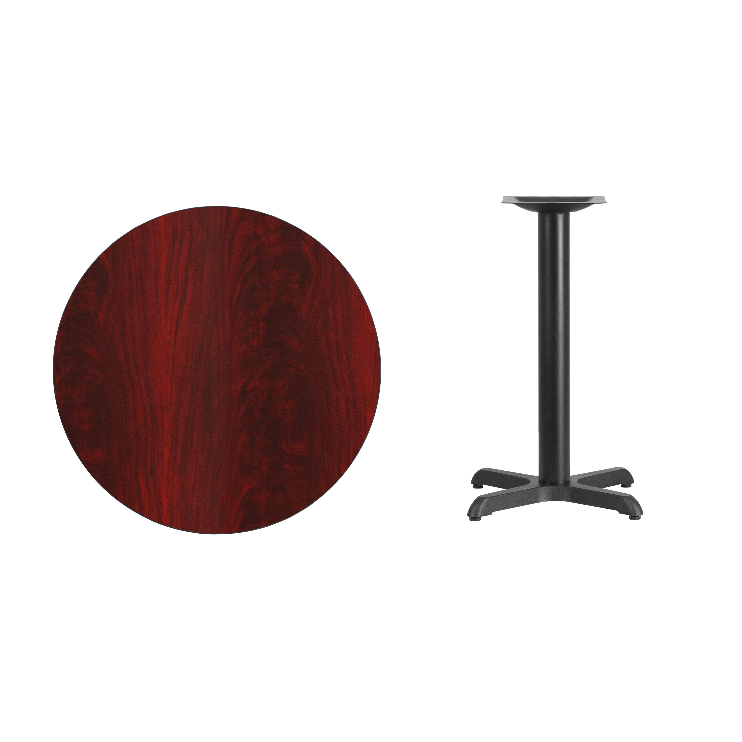 Graniss 30'' Round Mahogany Laminate Table Top with 22'' x 22'' Table Height Base