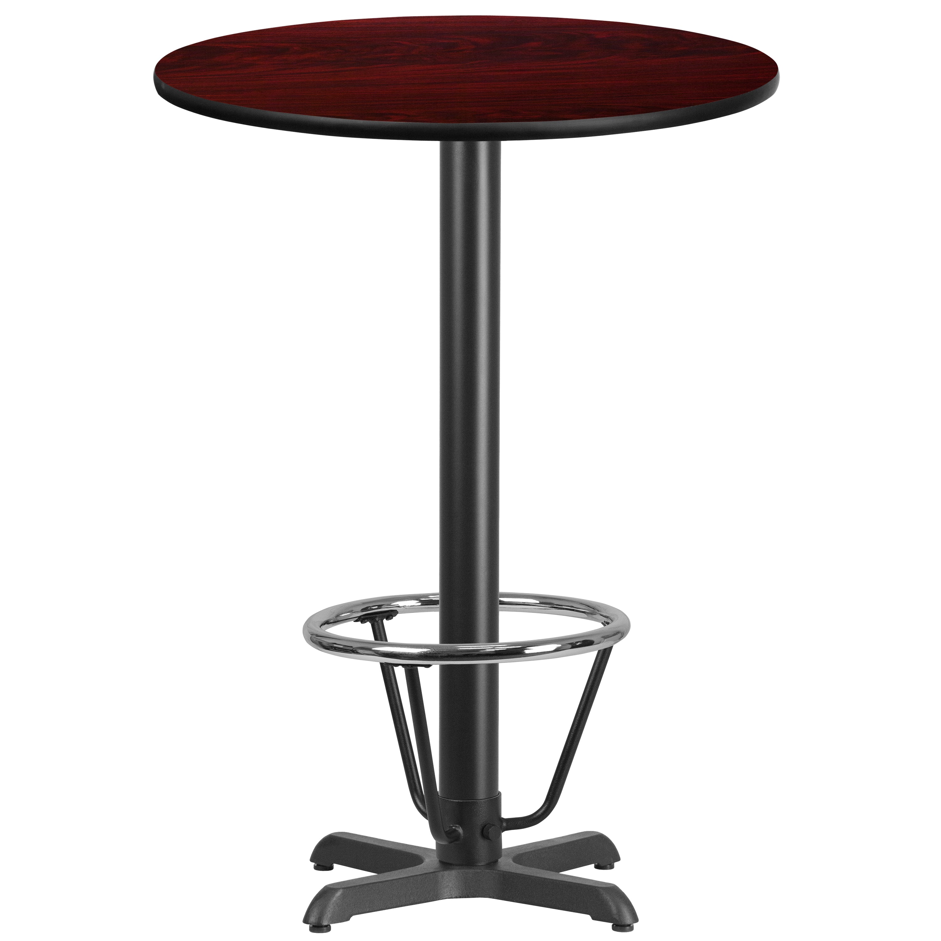 Stiles 30'' Round Mahogany Laminate Table Top with 22'' x 22'' Bar Height Table Base and Foot Ring