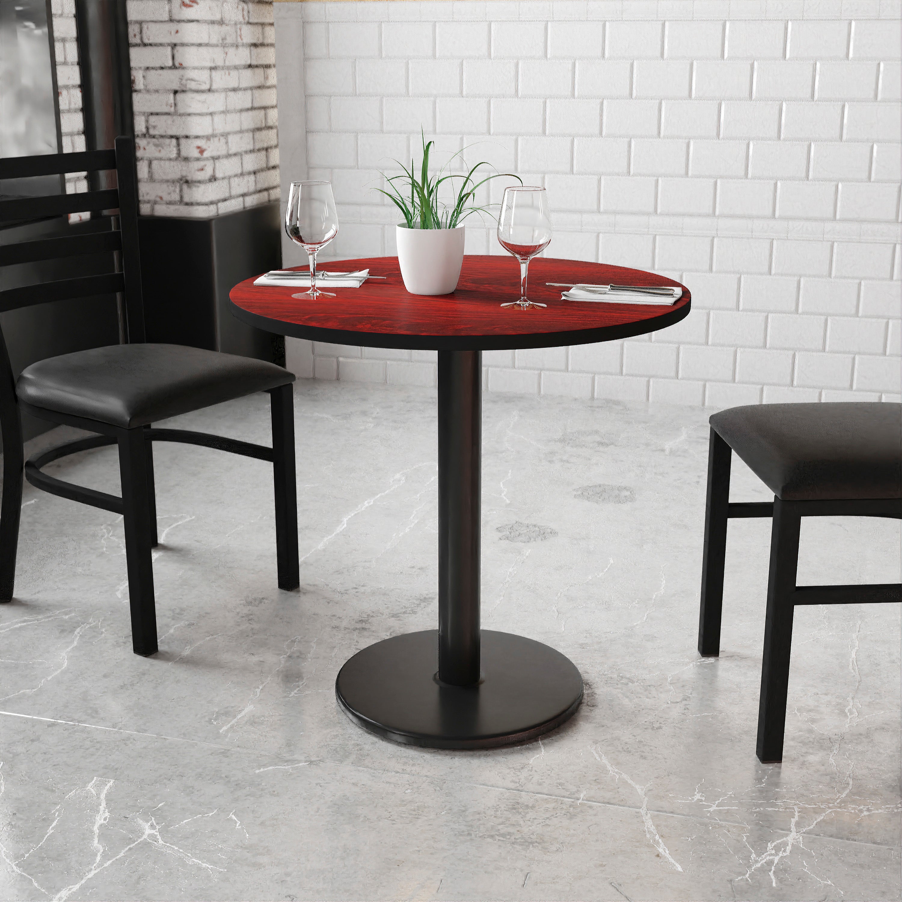Graniss 30'' Round Mahogany Laminate Table Top with 18'' Round Table Height Base