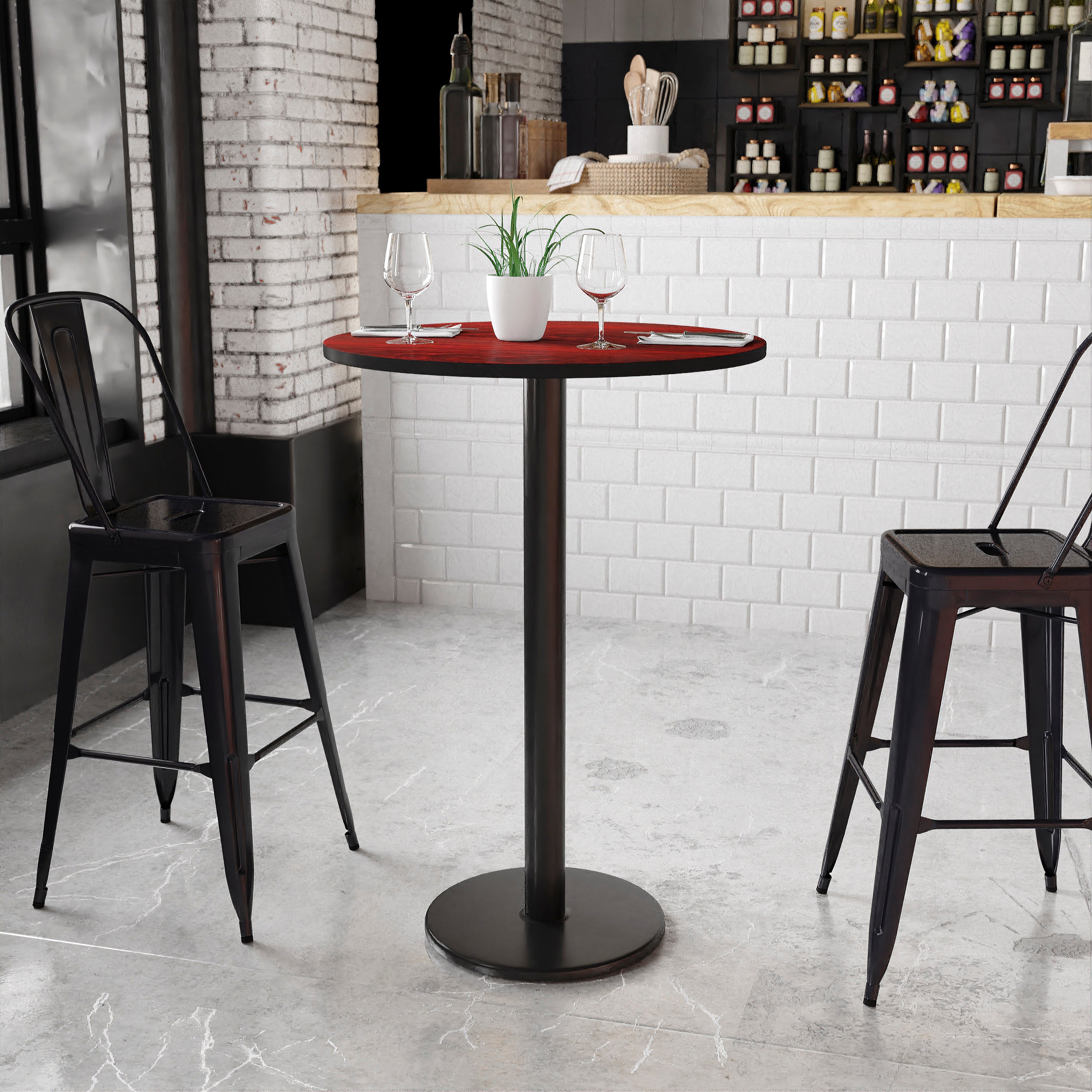 Stiles 30'' Round Mahogany Laminate Table Top with 18'' Round Bar Height Table Base