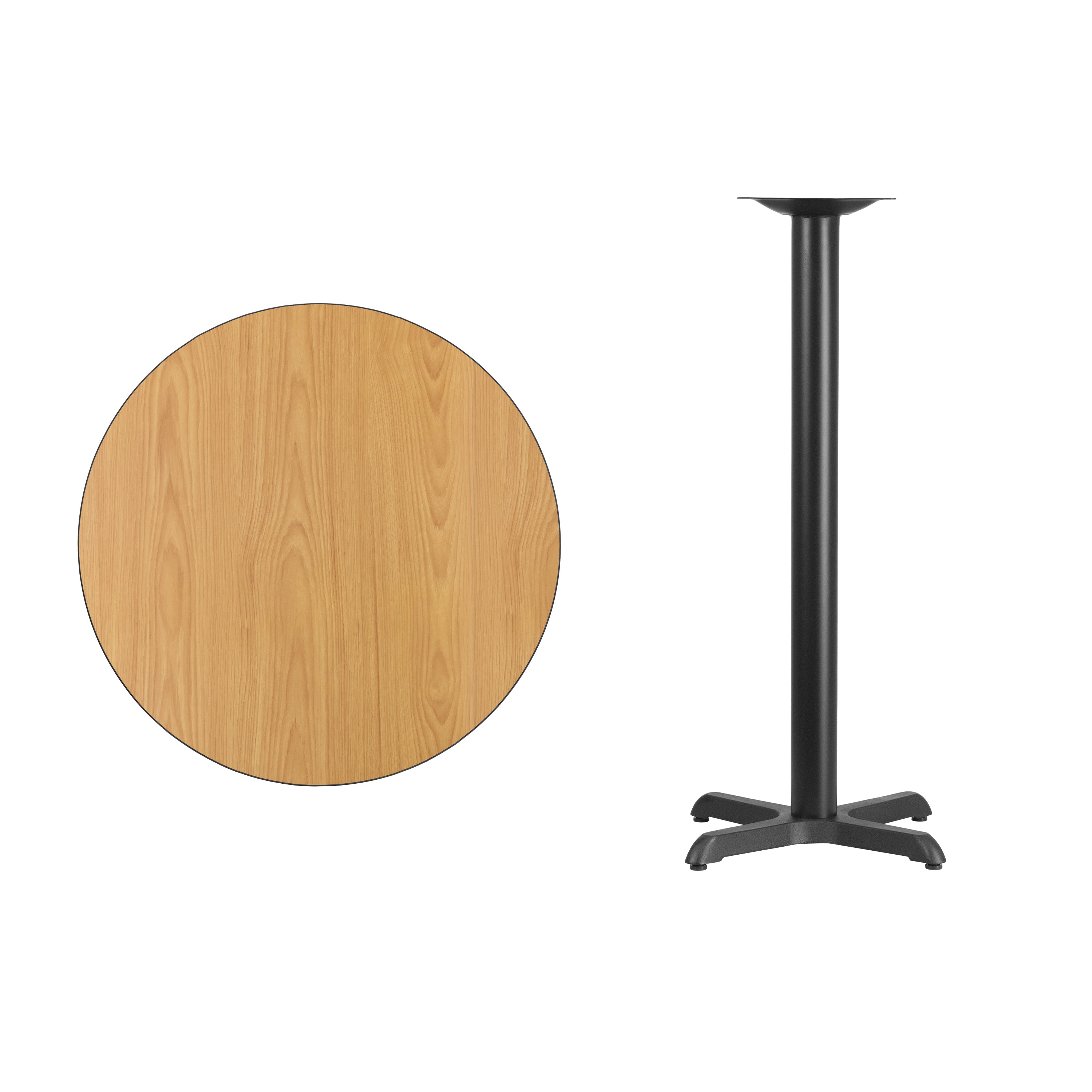 Stiles 30'' Round Natural Laminate Table Top with 22'' x 22'' Bar Height Table Base