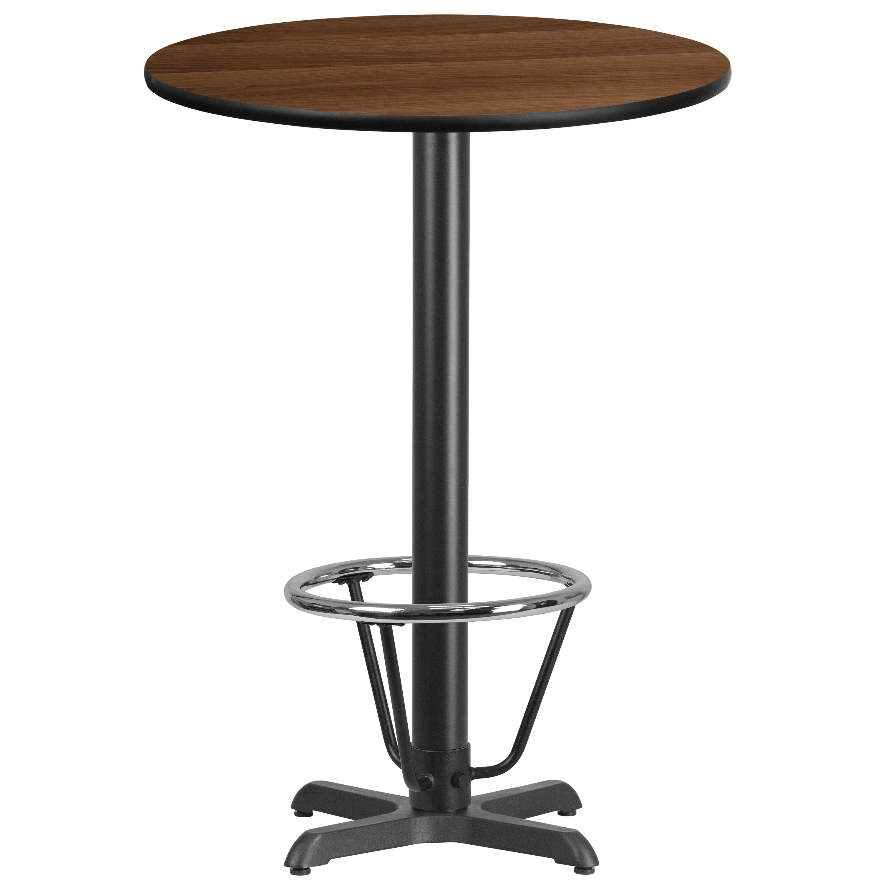 Stiles 30'' Round Walnut Laminate Table Top with 22'' x 22'' Bar Height Table Base and Foot Ring