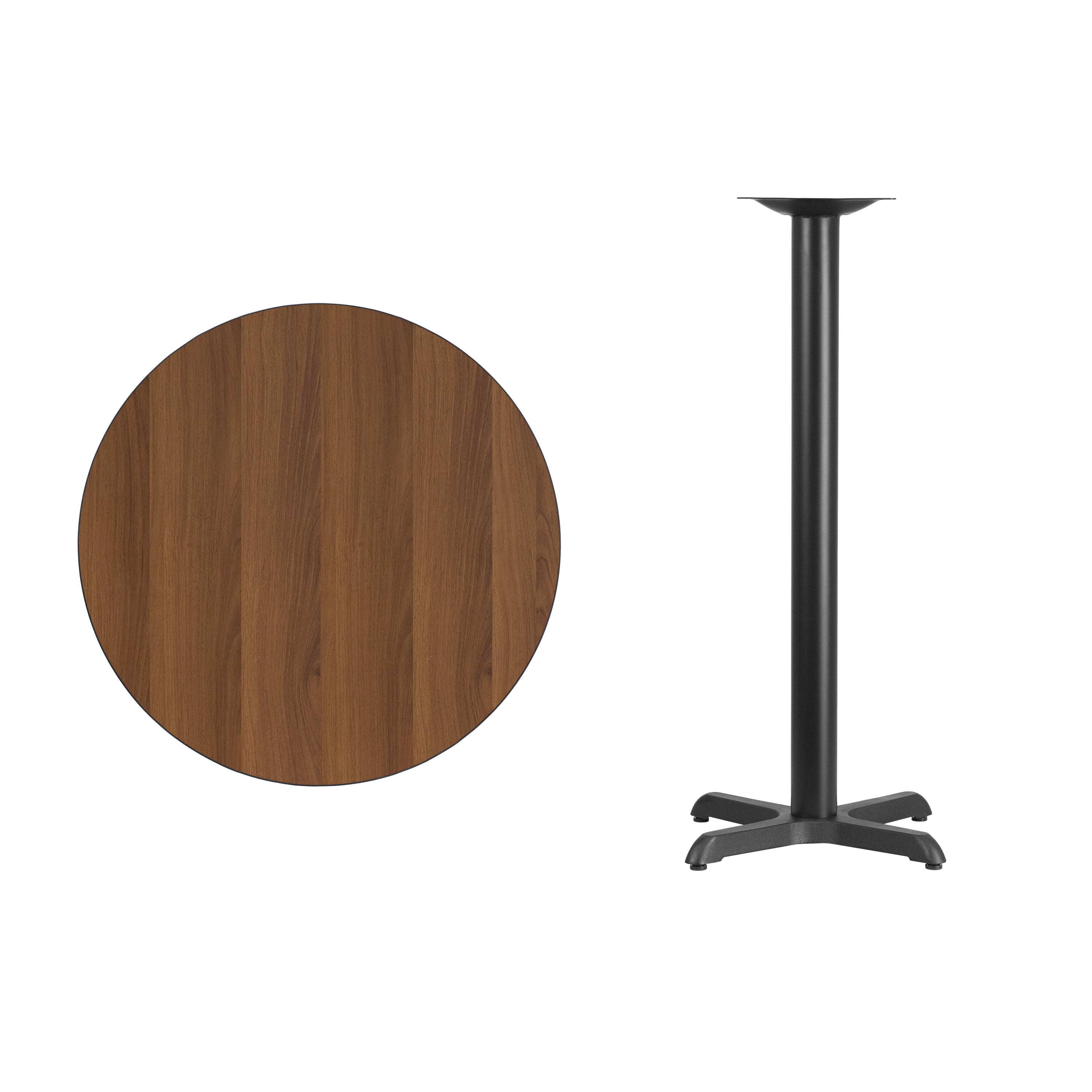 Stiles 30'' Round Walnut Laminate Table Top with 22'' x 22'' Bar Height Table Base