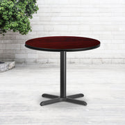 Graniss 36'' Round Mahogany Laminate Table Top with 30'' x 30'' Table Height Base