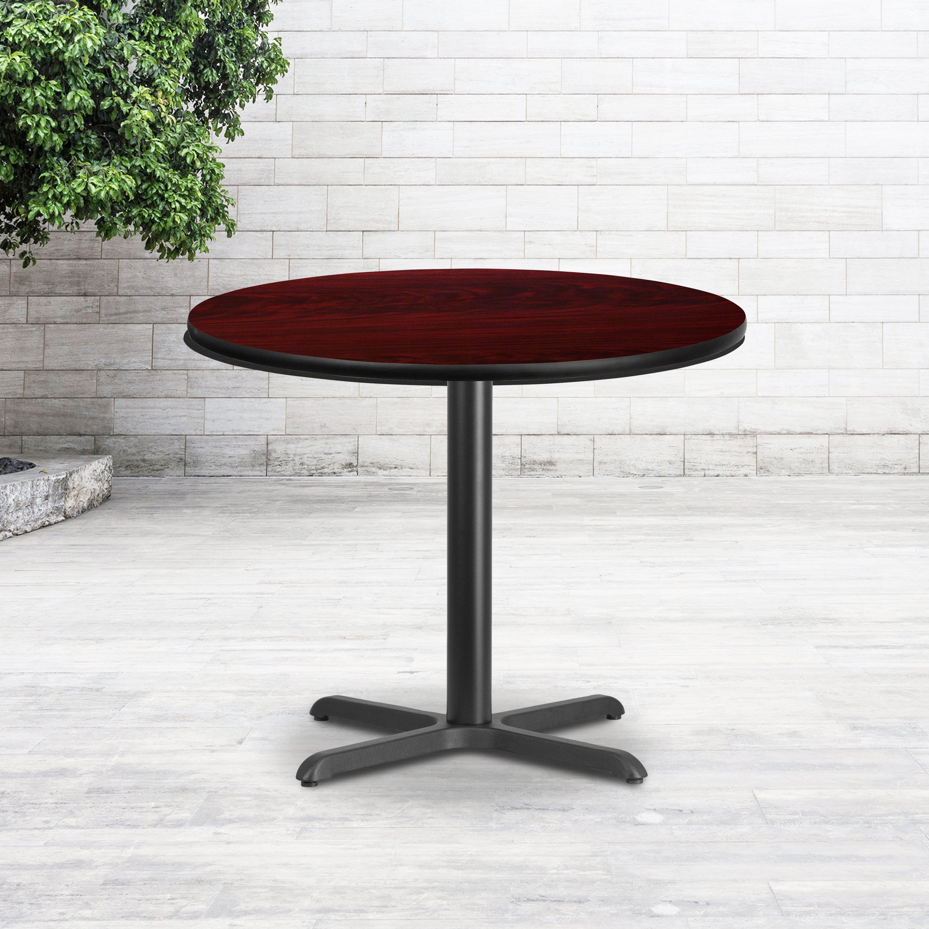 Graniss 36'' Round Mahogany Laminate Table Top with 30'' x 30'' Table Height Base