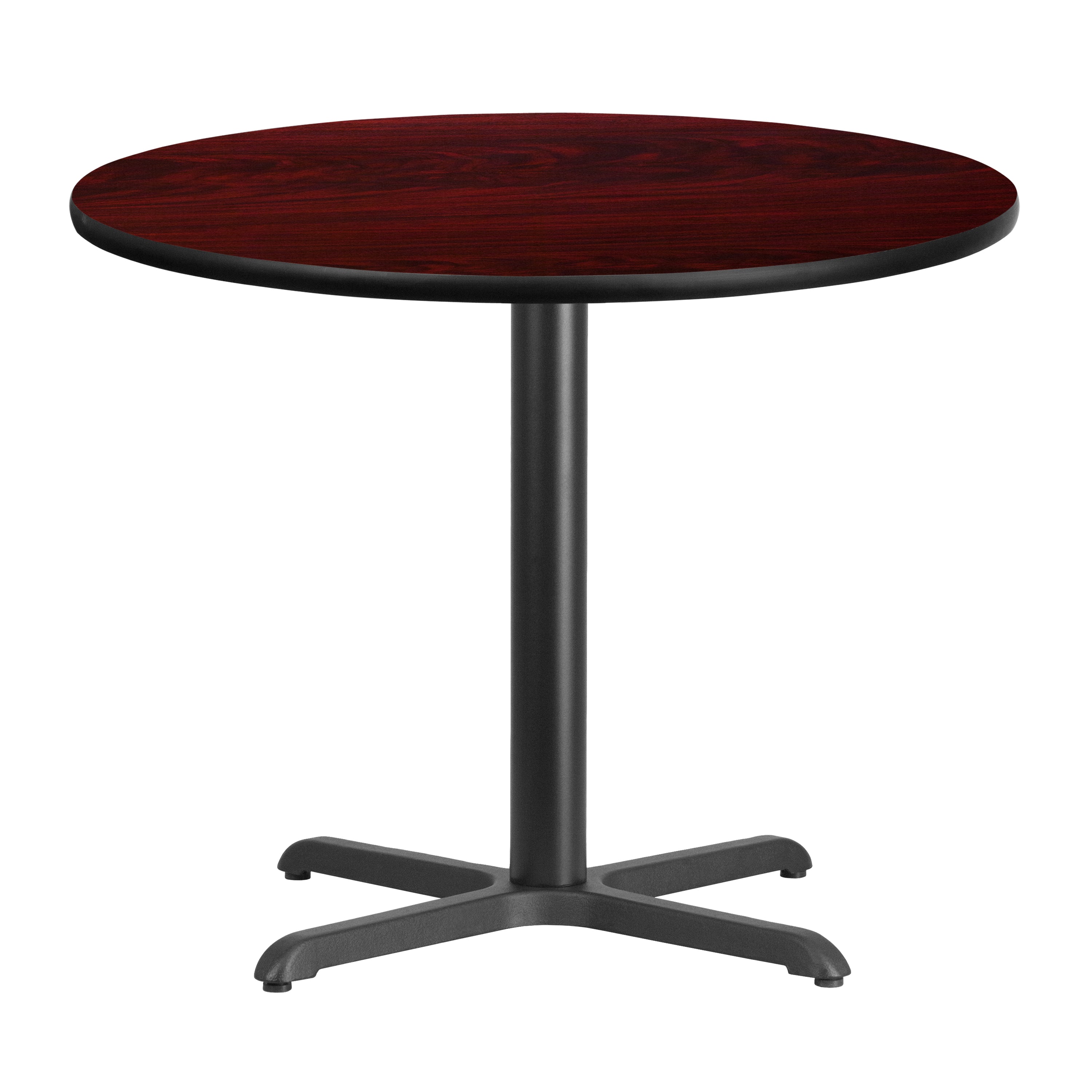 Graniss 36'' Round Mahogany Laminate Table Top with 30'' x 30'' Table Height Base