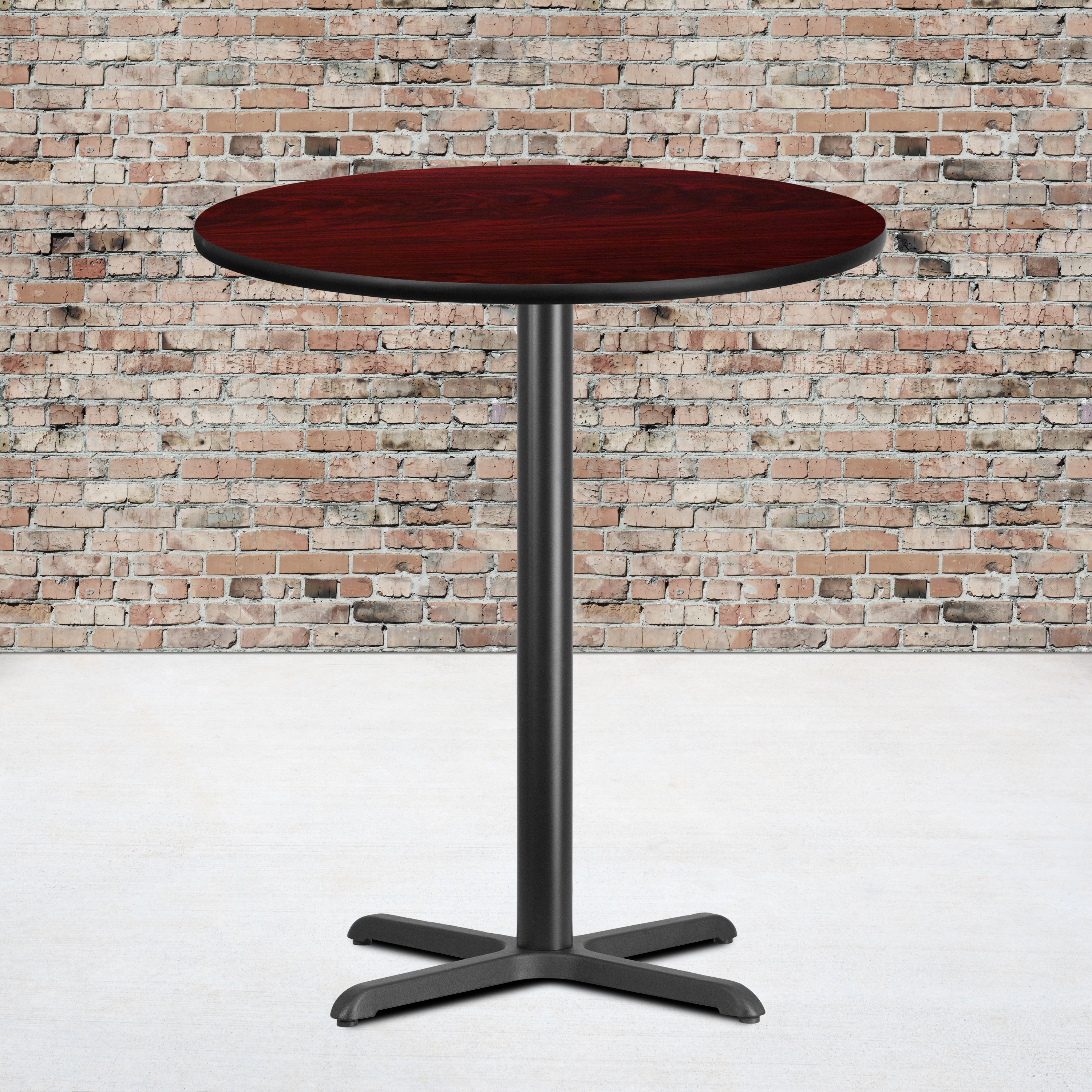 Stiles 36'' Round Mahogany Laminate Table Top with 30'' x 30'' Bar Height Table Base