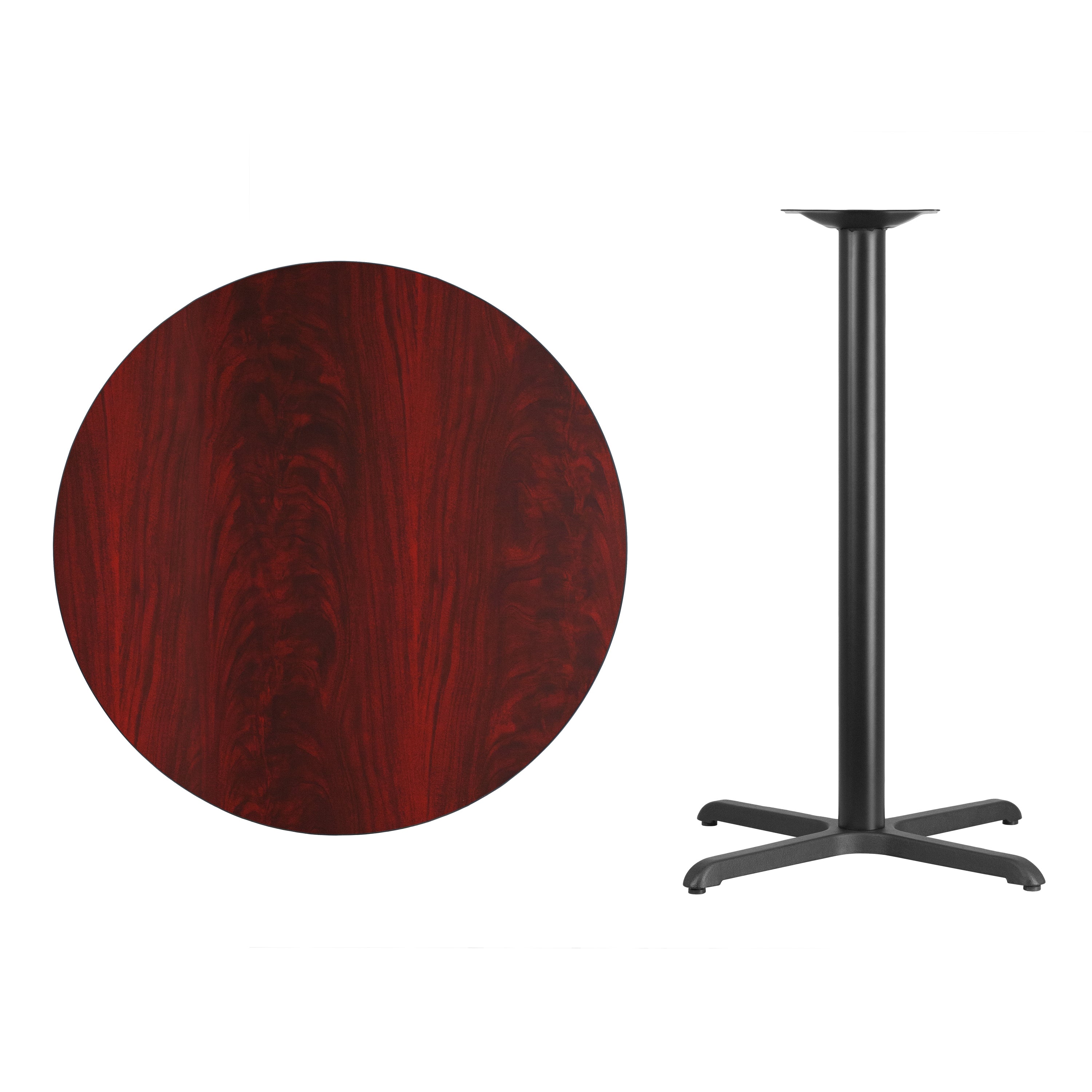 Stiles 36'' Round Mahogany Laminate Table Top with 30'' x 30'' Bar Height Table Base
