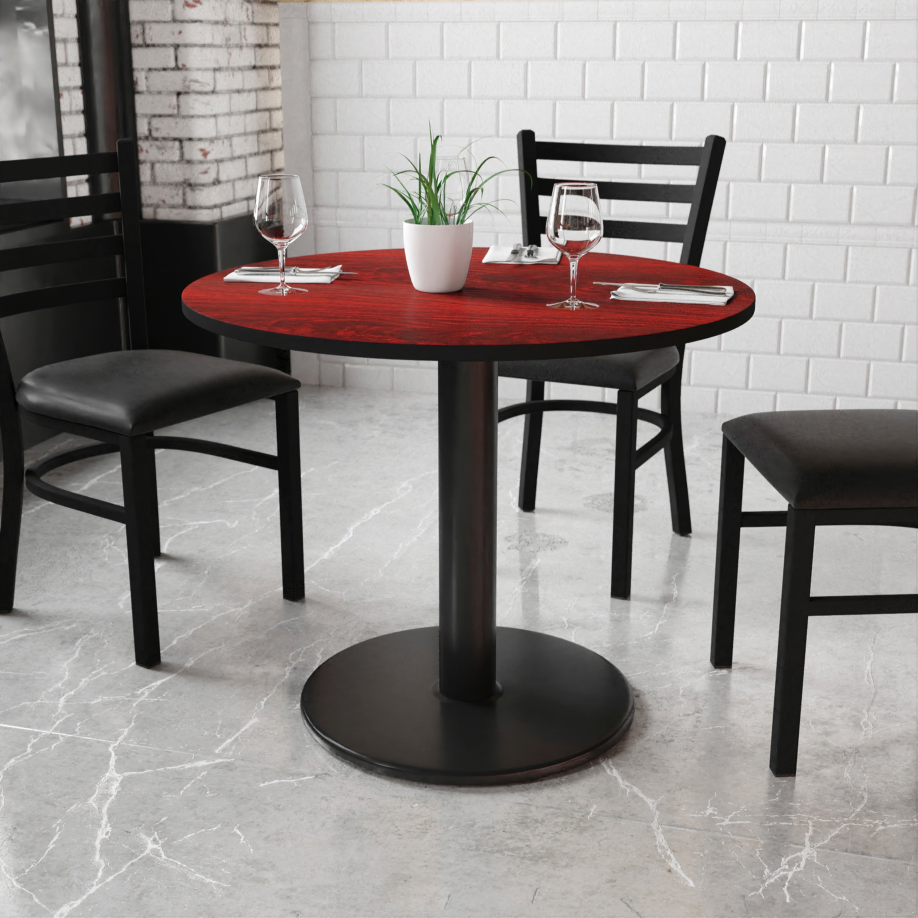 Graniss 36'' Round Mahogany Laminate Table Top with 24'' Round Table Height Base