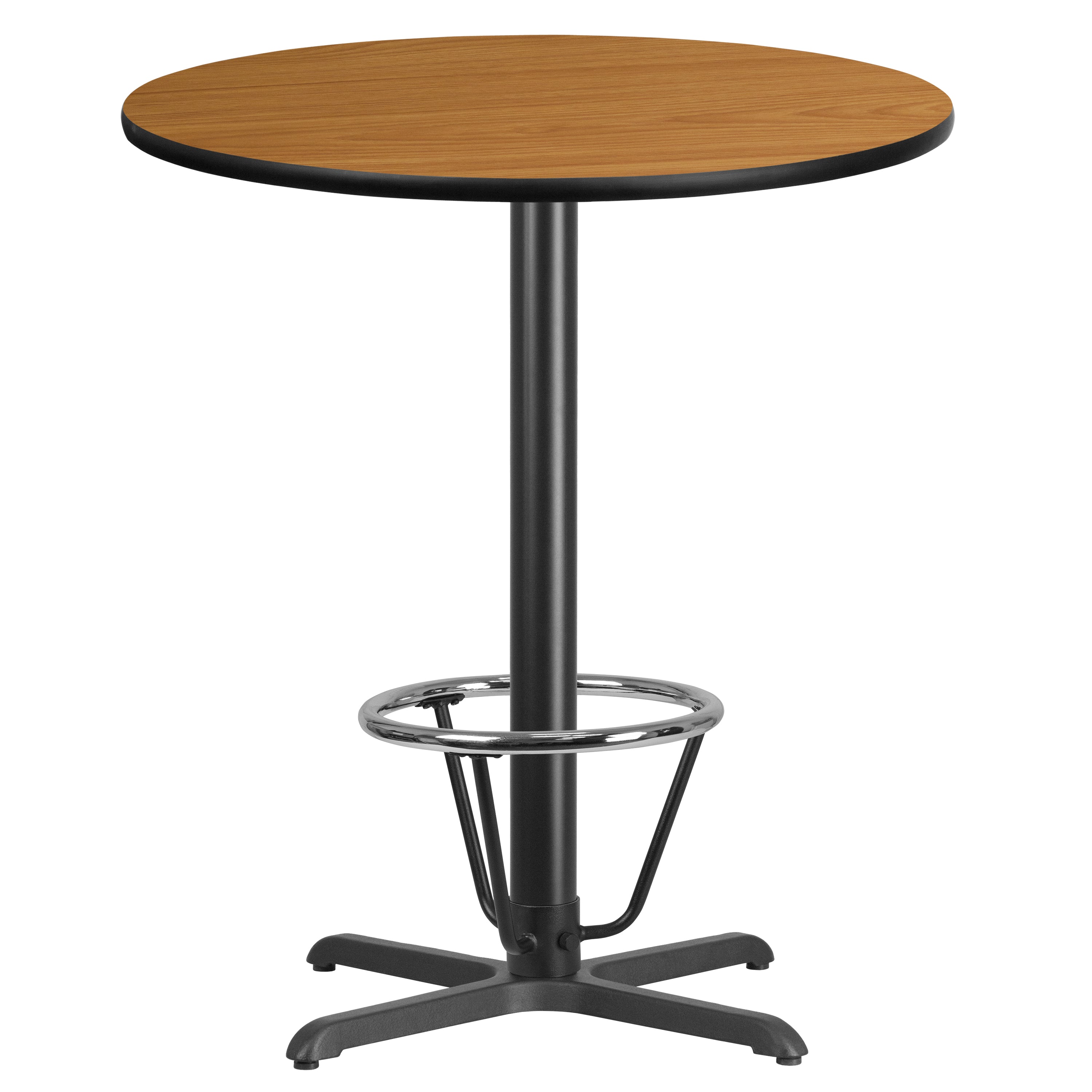 Stiles 36'' Round Natural Laminate Table Top with 30'' x 30'' Bar Height Table Base and Foot Ring
