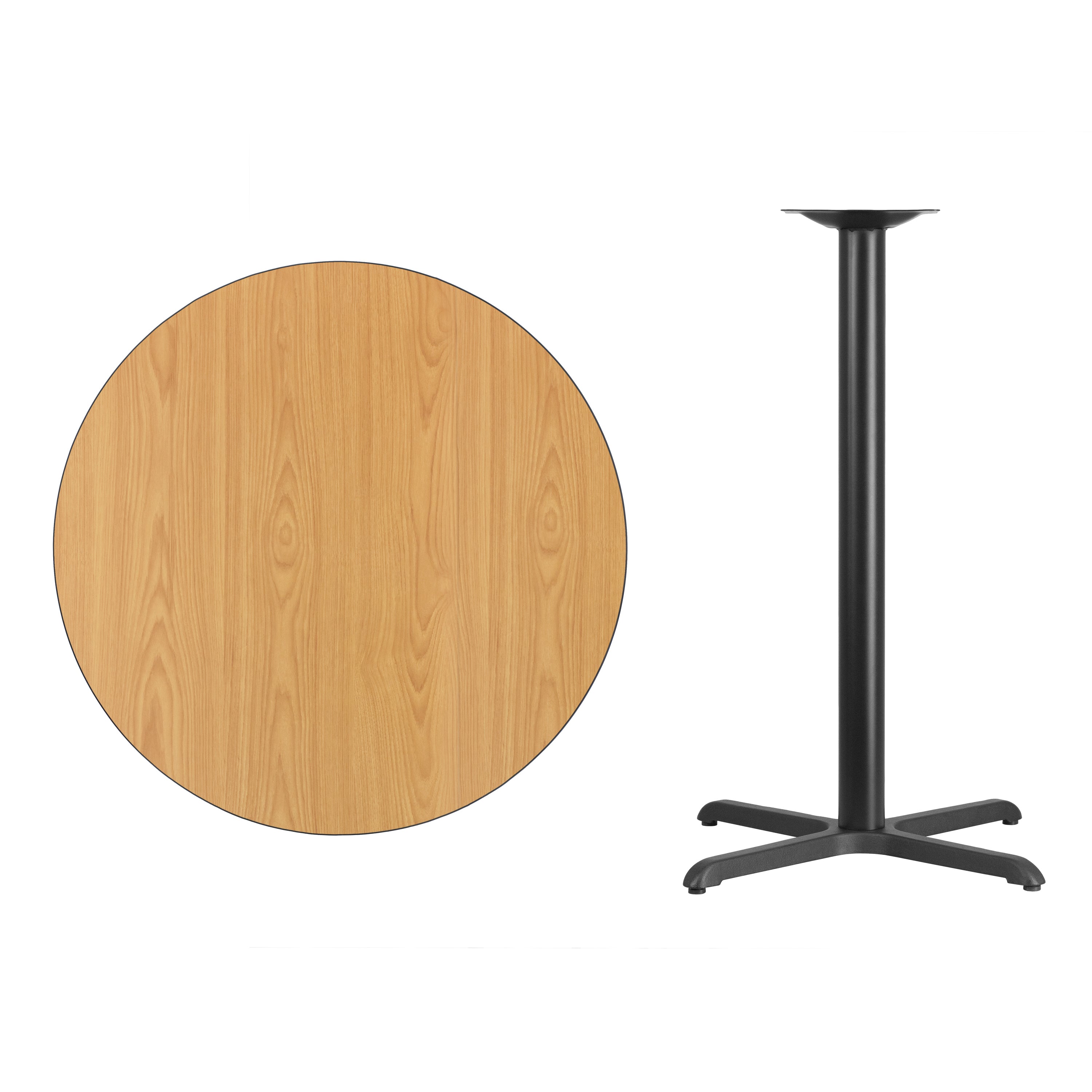 Stiles 36'' Round Natural Laminate Table Top with 30'' x 30'' Bar Height Table Base