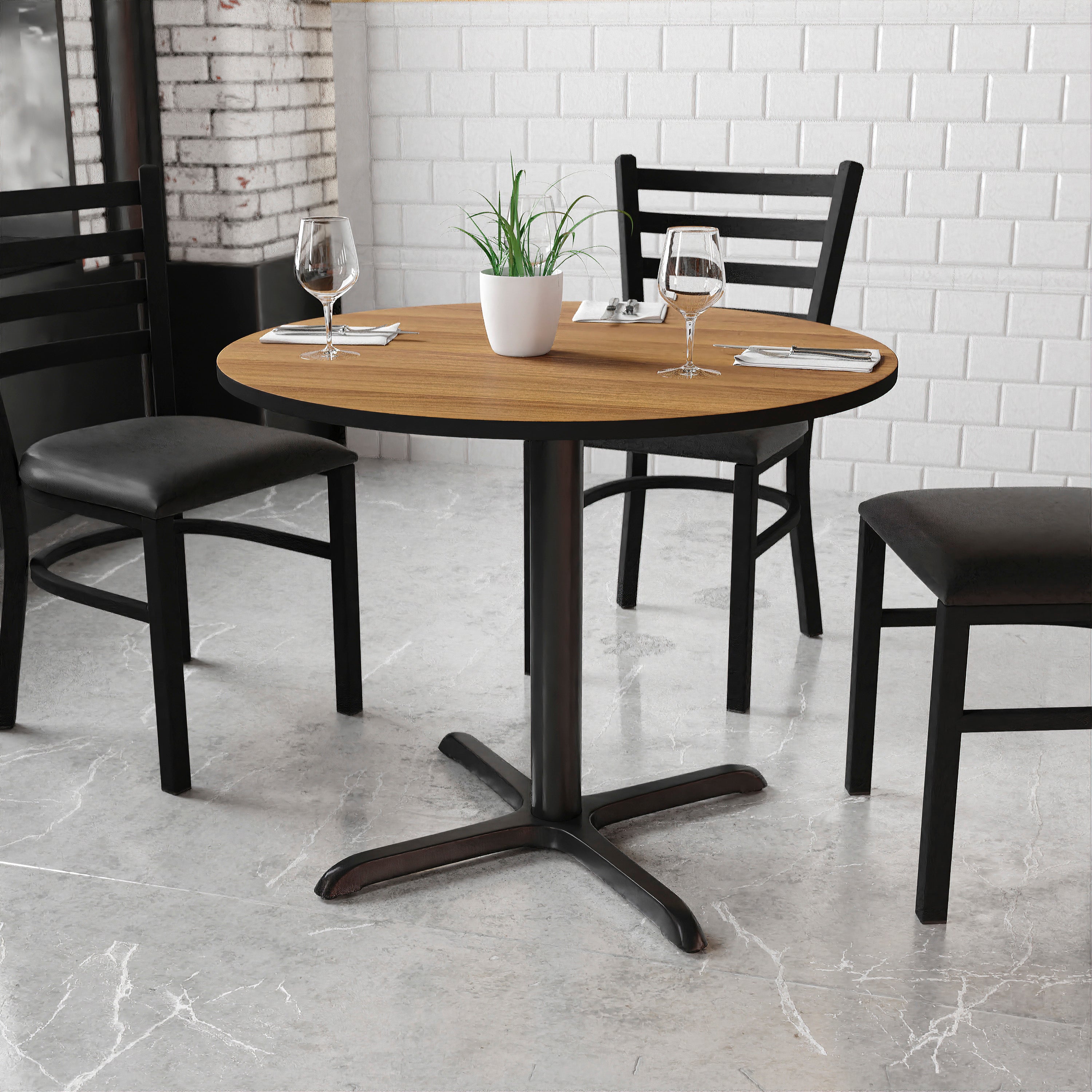 Graniss 36'' Round Walnut Laminate Table Top with 30'' x 30'' Table Height Base