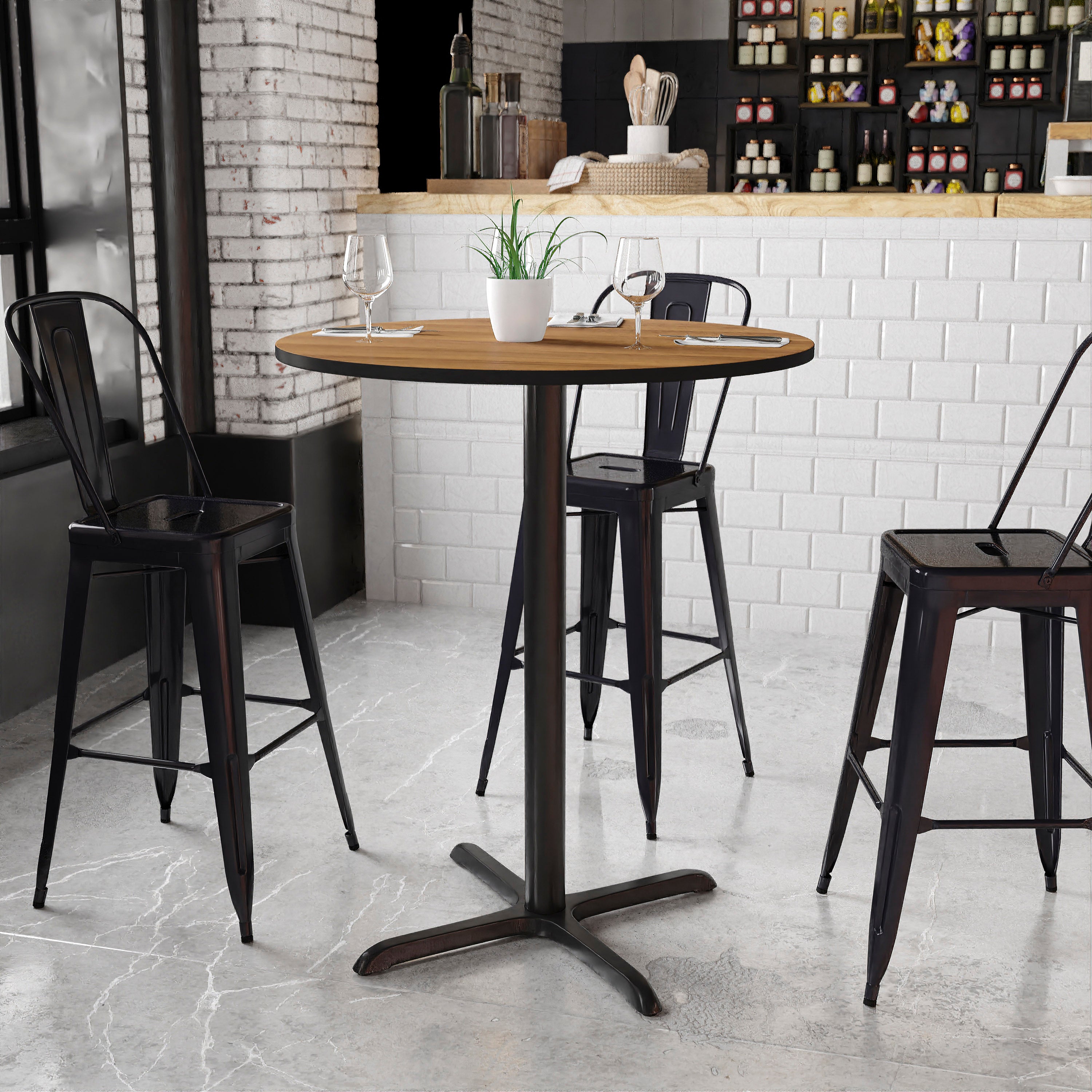 Stiles 36'' Round Walnut Laminate Table Top with 30'' x 30'' Bar Height Table Base