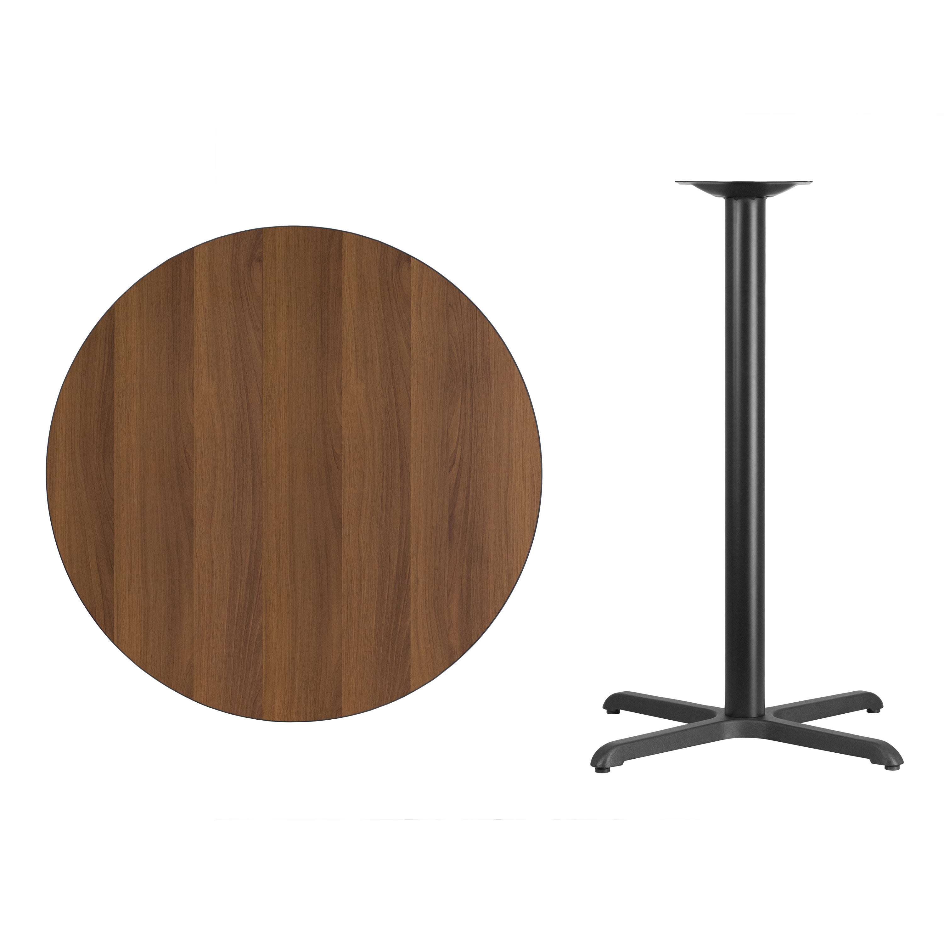 Stiles 36'' Round Walnut Laminate Table Top with 30'' x 30'' Bar Height Table Base
