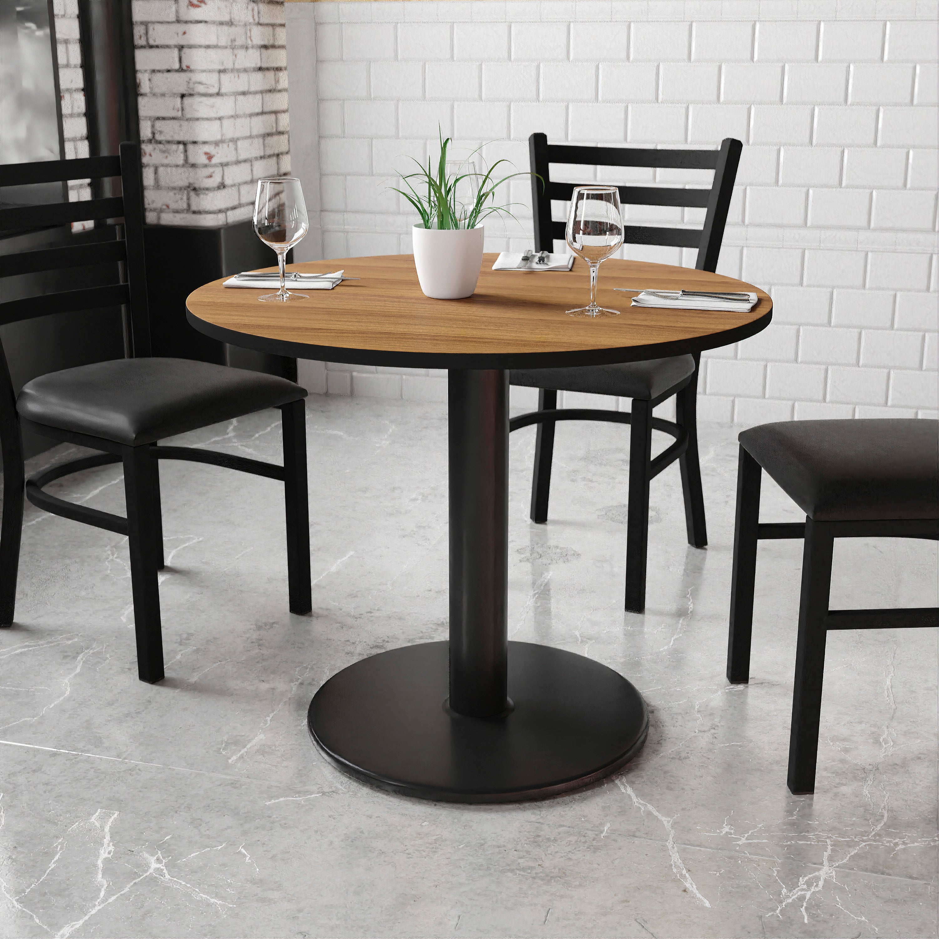 Graniss 36'' Round Walnut Laminate Table Top with 24'' Round Table Height Base