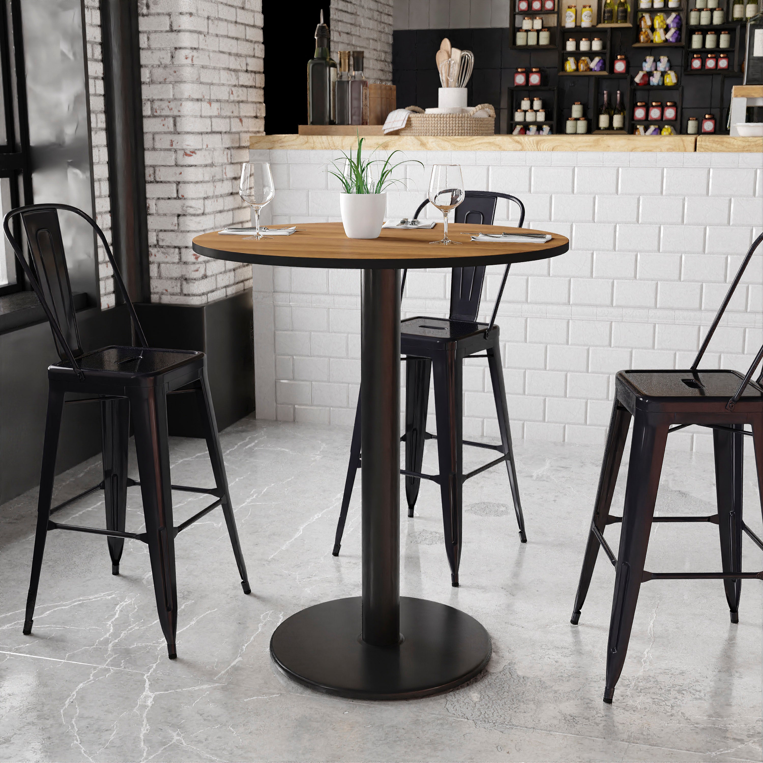 Stiles 36'' Round Walnut Laminate Table Top with 24'' Round Bar Height Table Base