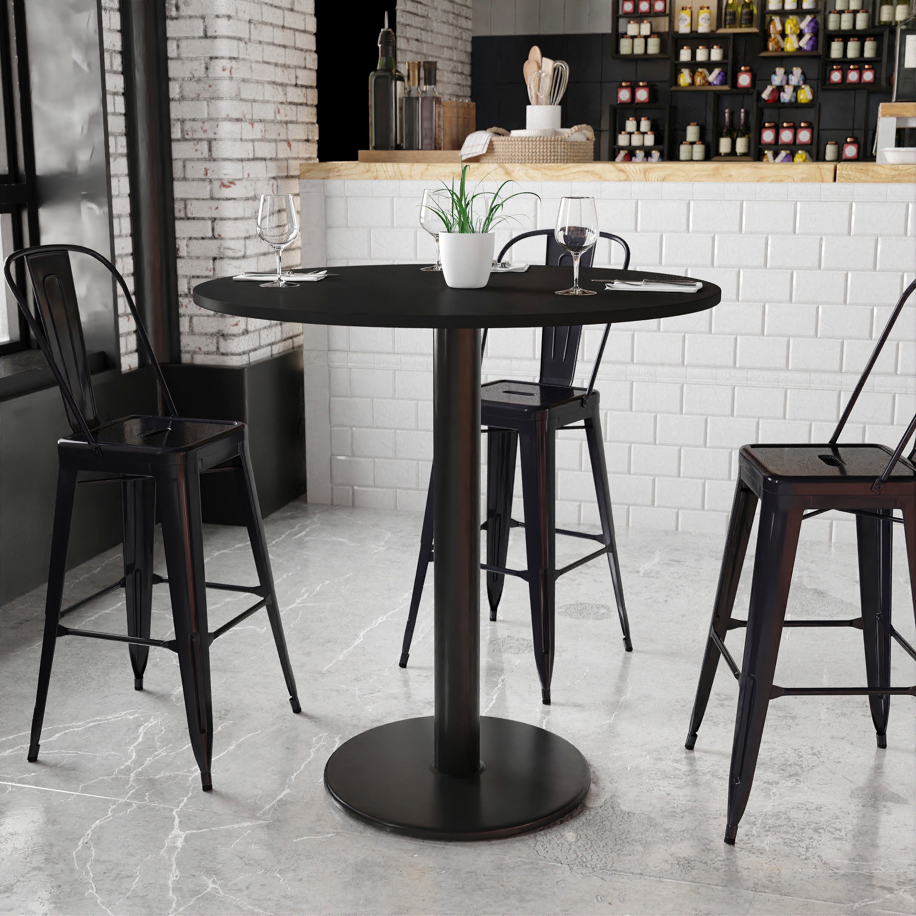 Stiles 42'' Round Black Laminate Table Top with 24'' Round Bar Height Table Base