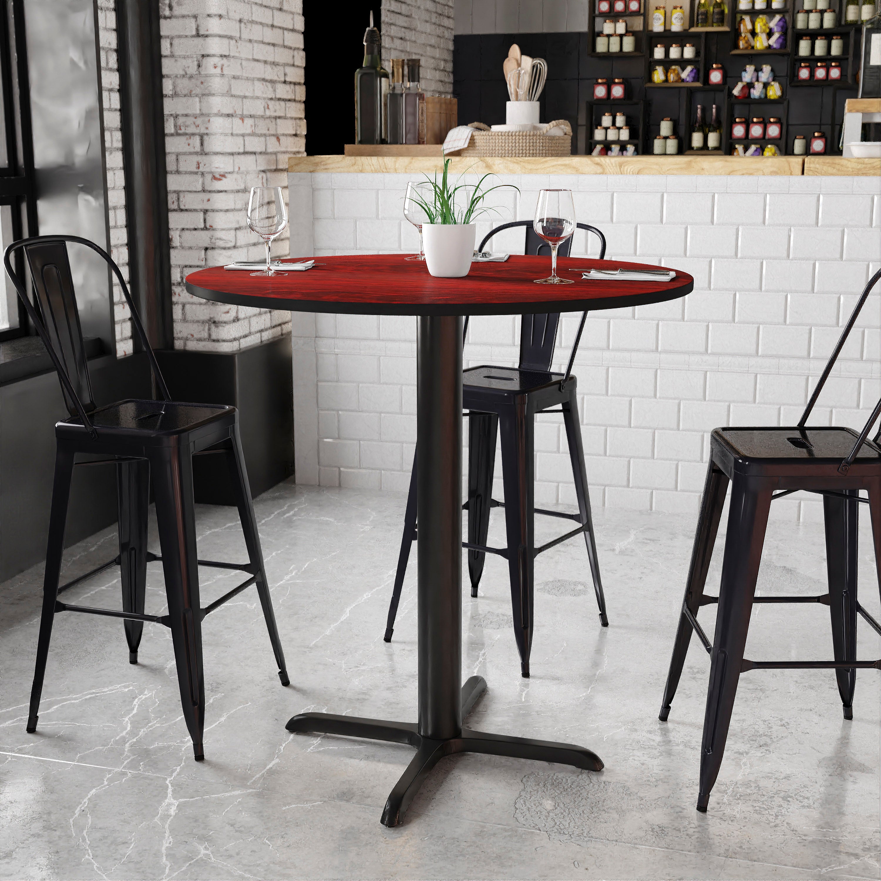 Stiles 42'' Round Mahogany Laminate Table Top with 33'' x 33'' Bar Height Table Base