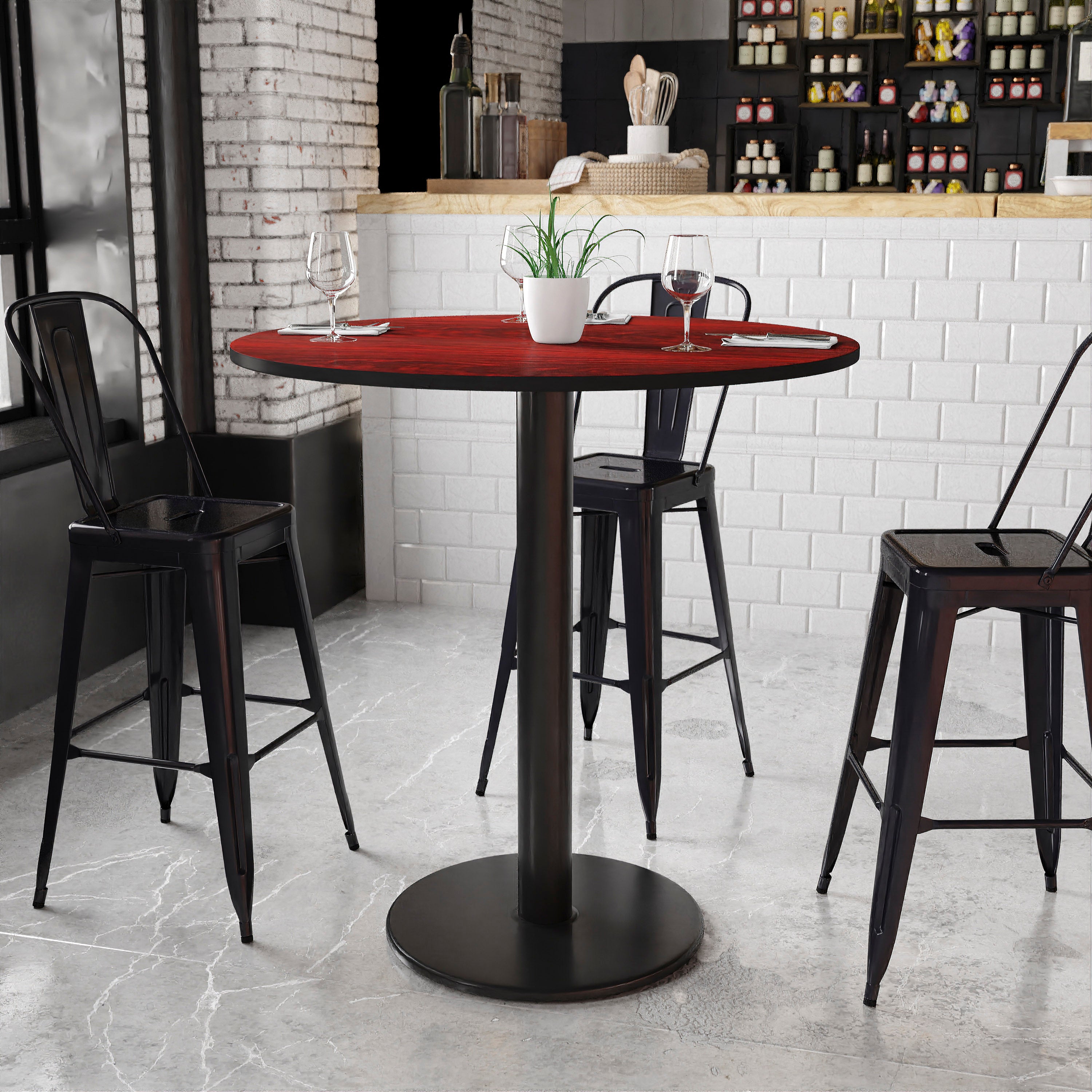 Stiles 42'' Round Mahogany Laminate Table Top with 24'' Round Bar Height Table Base