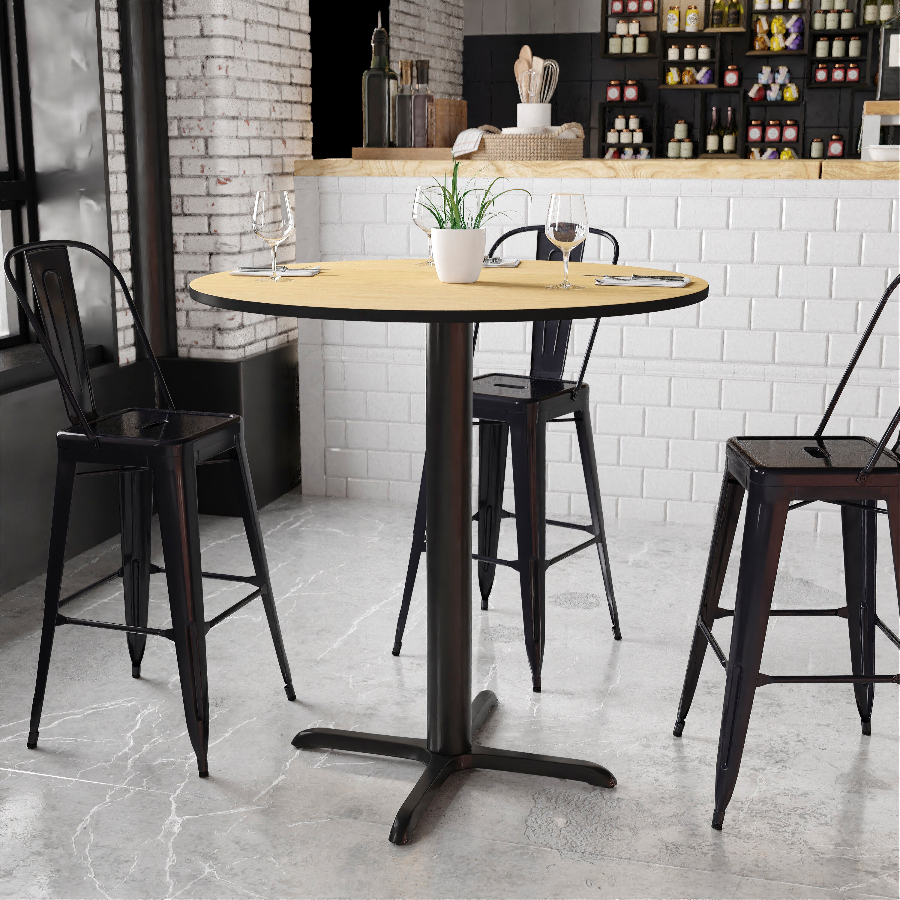 Stiles 42'' Round Natural Laminate Table Top with 33'' x 33'' Bar Height Table Base