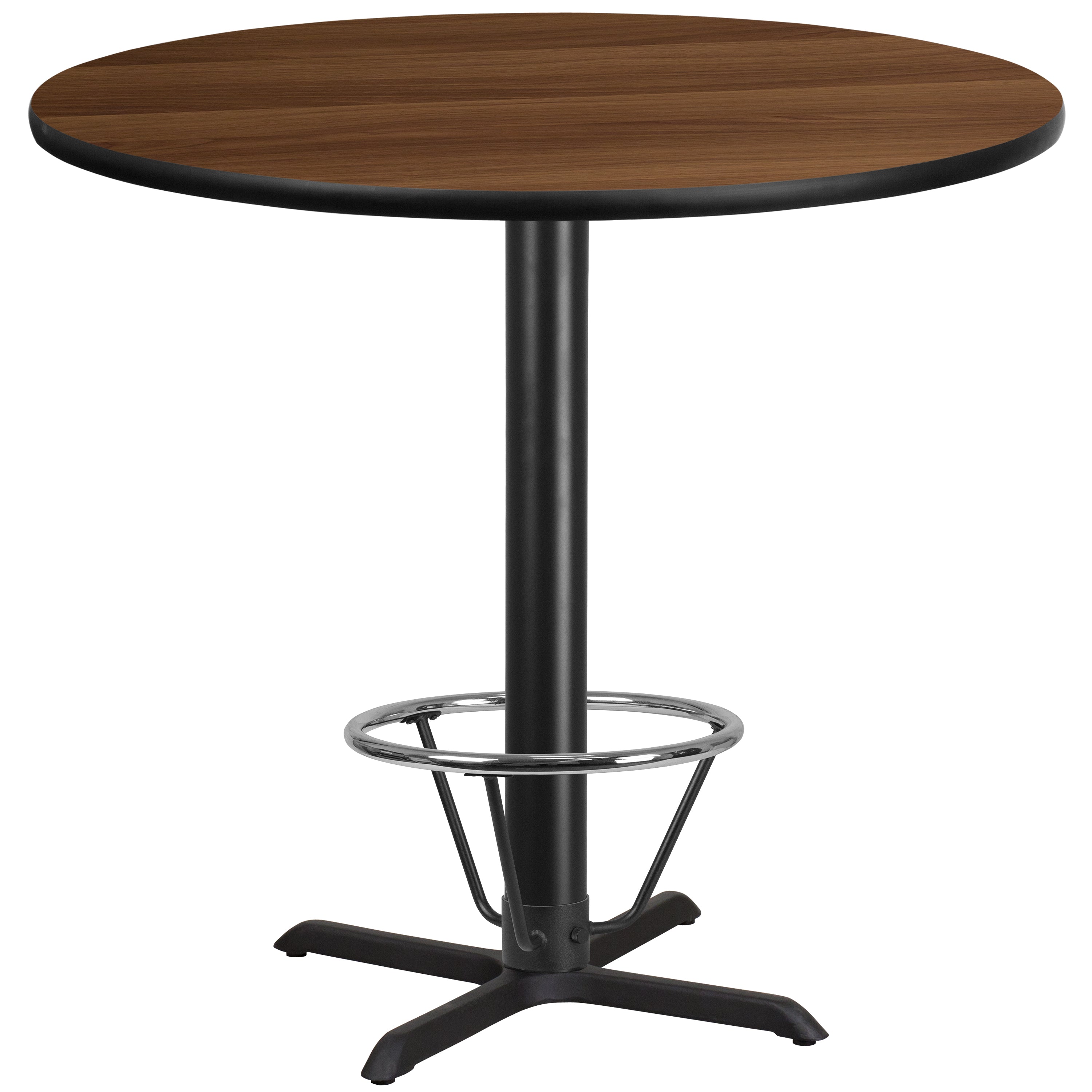 Stiles 42'' Round Walnut Laminate Table Top with 33'' x 33'' Bar Height Table Base and Foot Ring