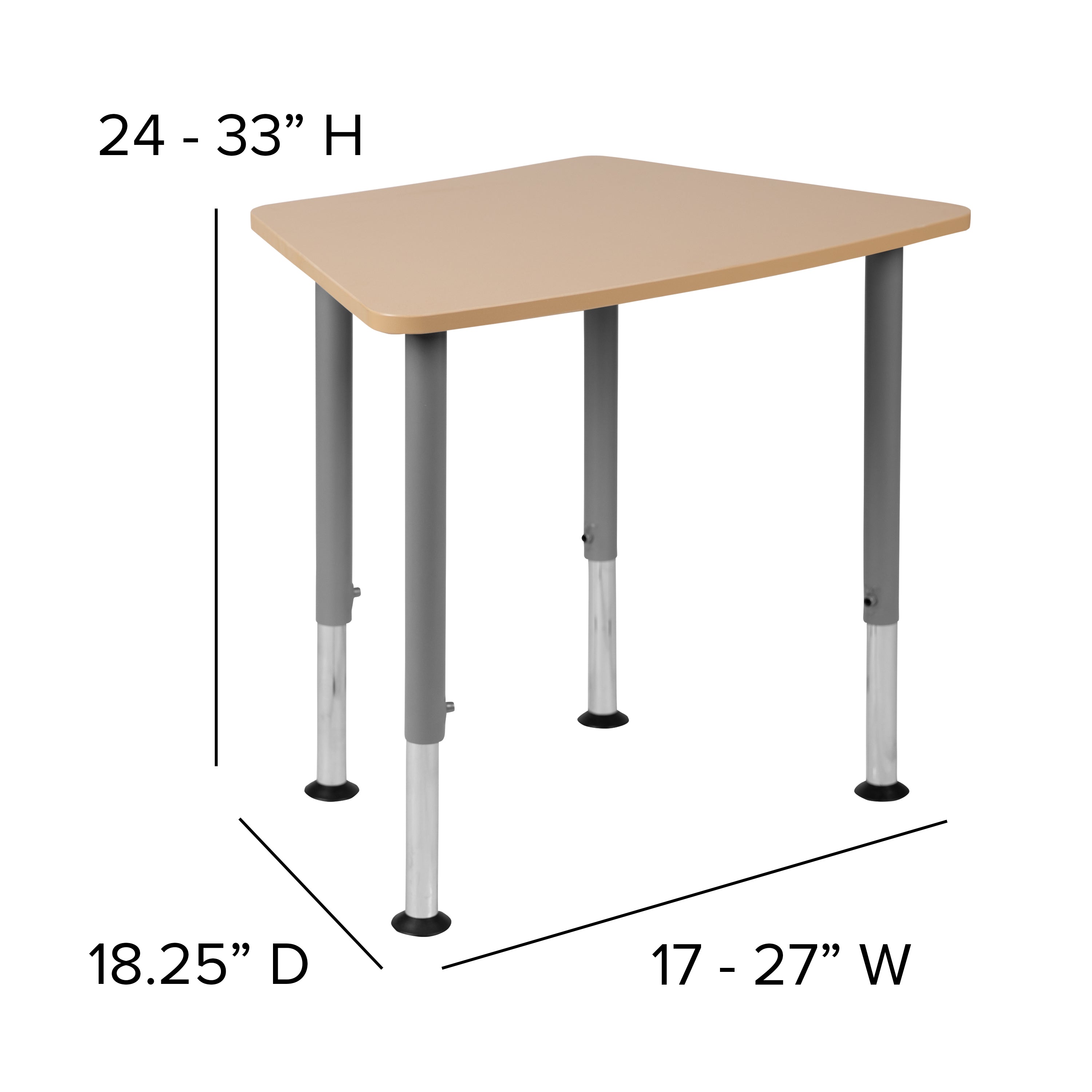 Billie Hex Natural Collaborative Student Desk (Adjustable from 22.3" to 34") - Home and Classroom