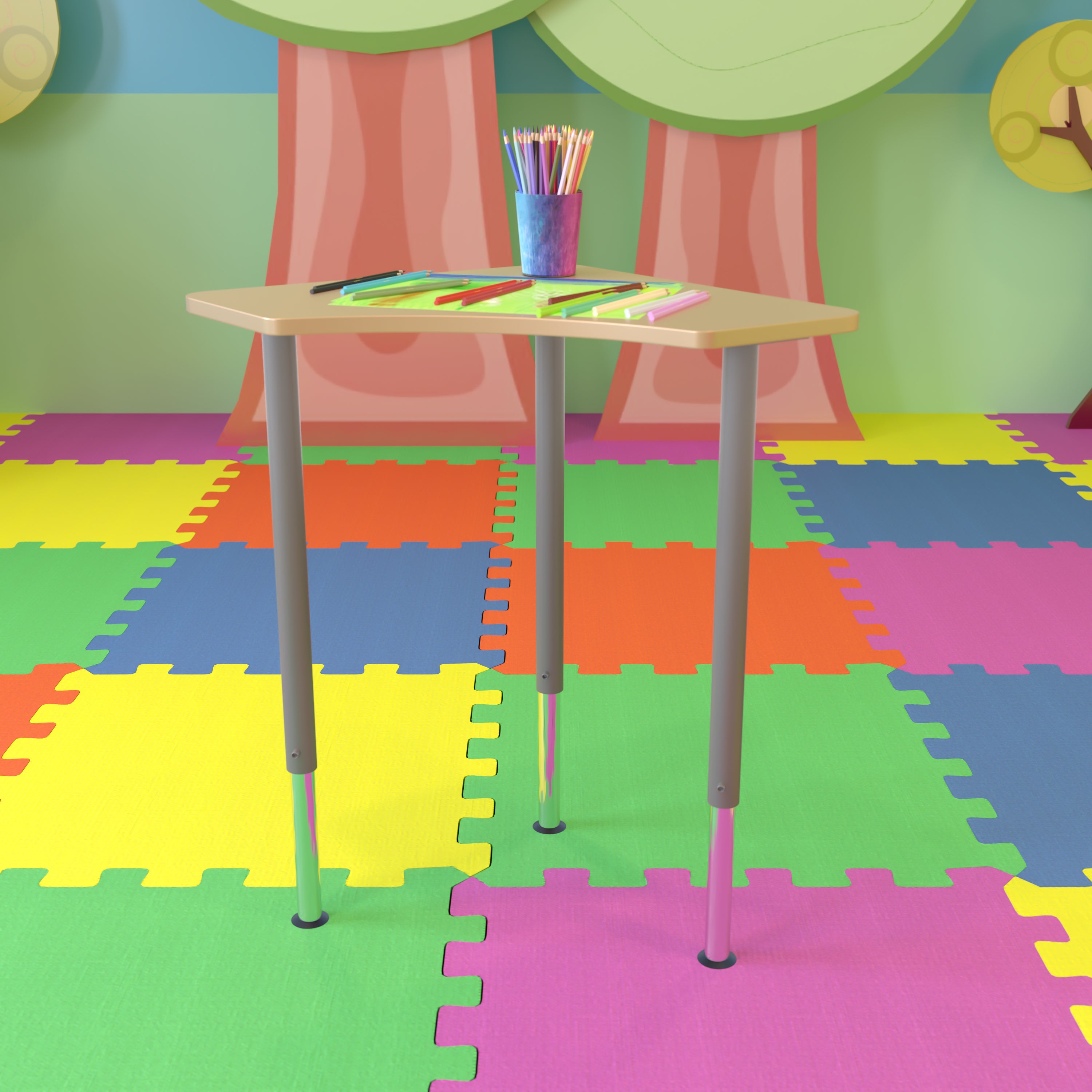 Billie Triangular Natural Collaborative Student Desk (Adjustable from 22.3" to 34") - Home and Classroom