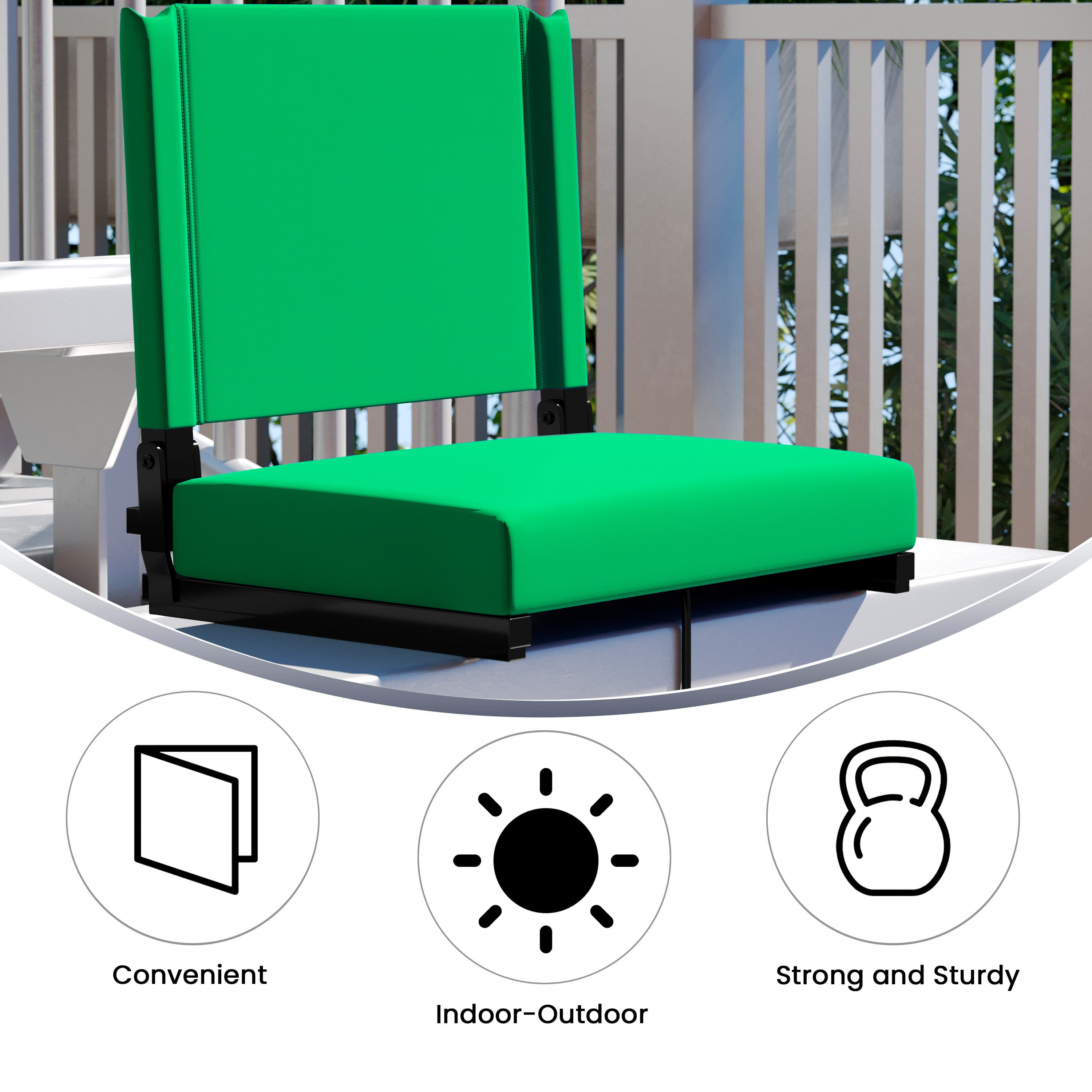 Grandstand Comfort 500 lb Capacity Padded Stadium Chairs, Folding Seats with Handles, Lightweight & Durable, Bright Green