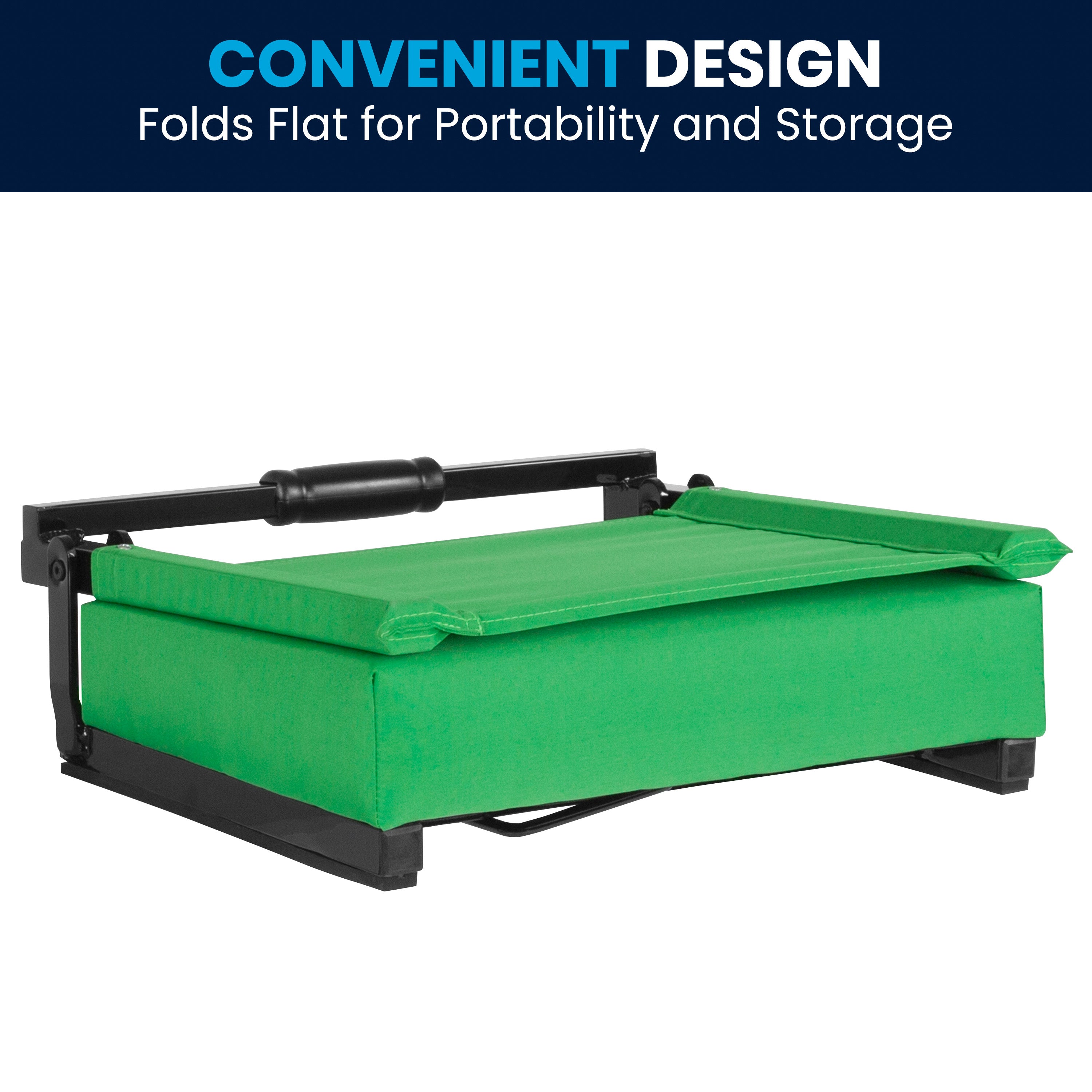 Grandstand Comfort 500 lb Capacity Padded Stadium Chairs, Folding Seats with Handles, Lightweight & Durable, Bright Green