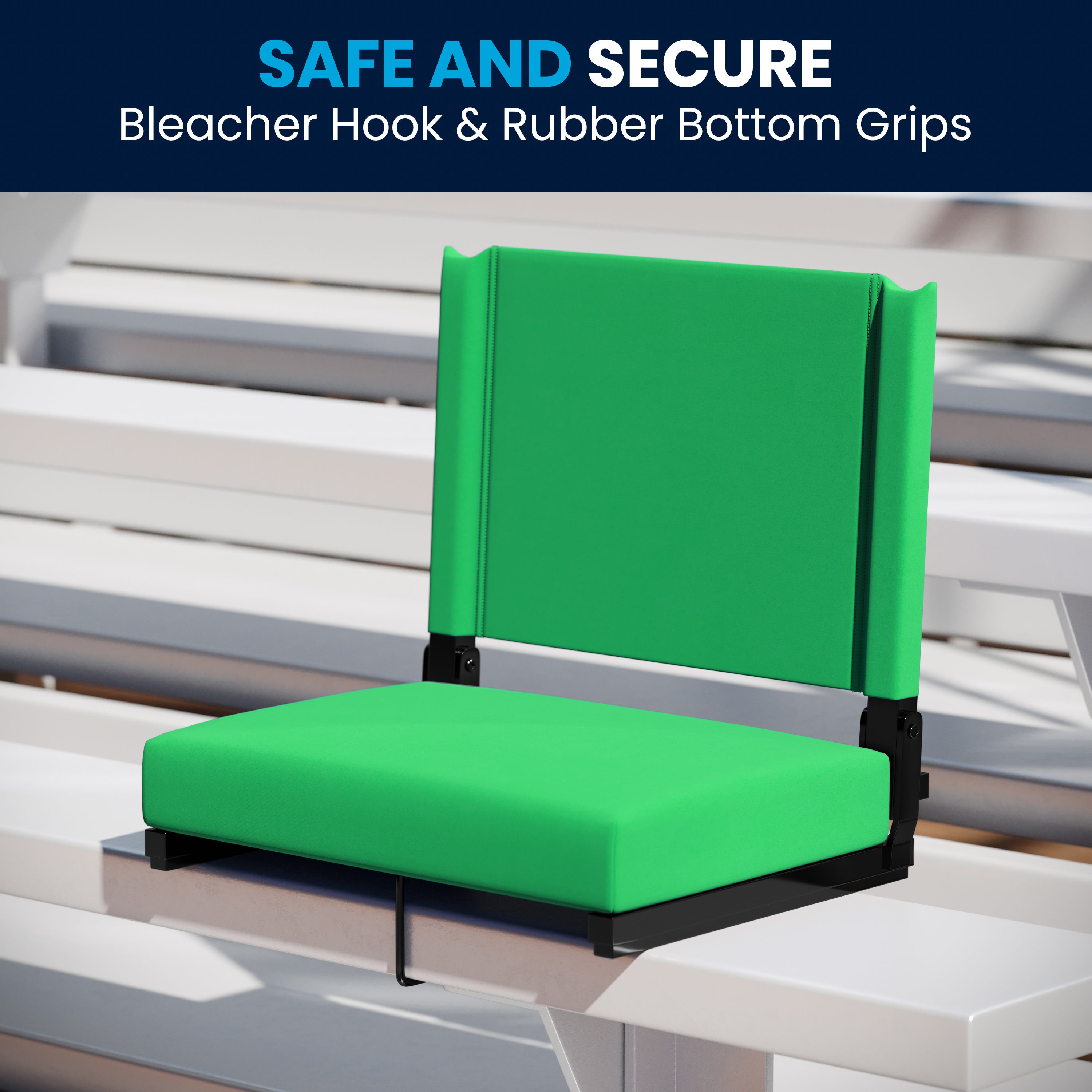 Grandstand Comfort 500 lb Capacity Padded Stadium Chairs, Folding Seats with Handles, Lightweight & Durable, Bright Green