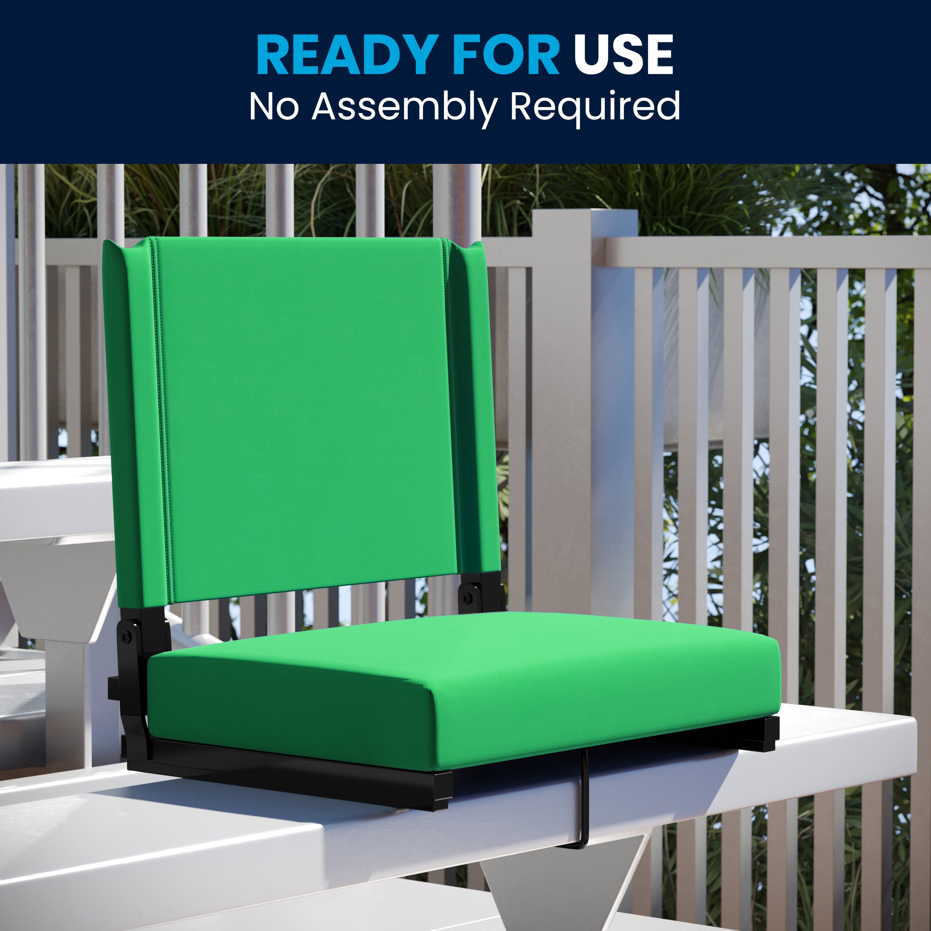 Grandstand Comfort 500 lb Capacity Padded Stadium Chairs, Folding Seats with Handles, Lightweight & Durable, Bright Green