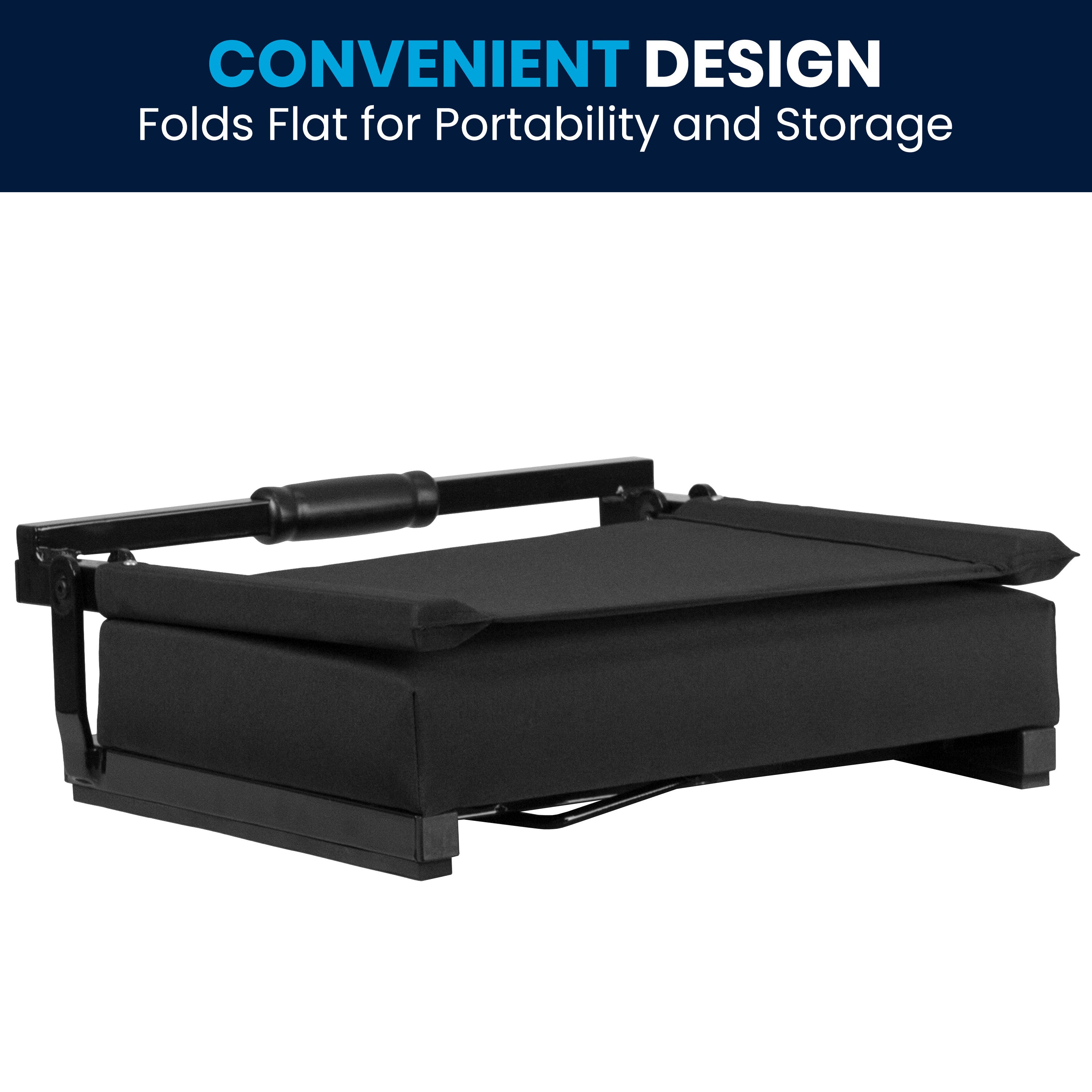 Grandstand Comfort 500 lb Capacity Padded Stadium Chairs, Folding Seats with Handles, Lightweight & Durable, Black